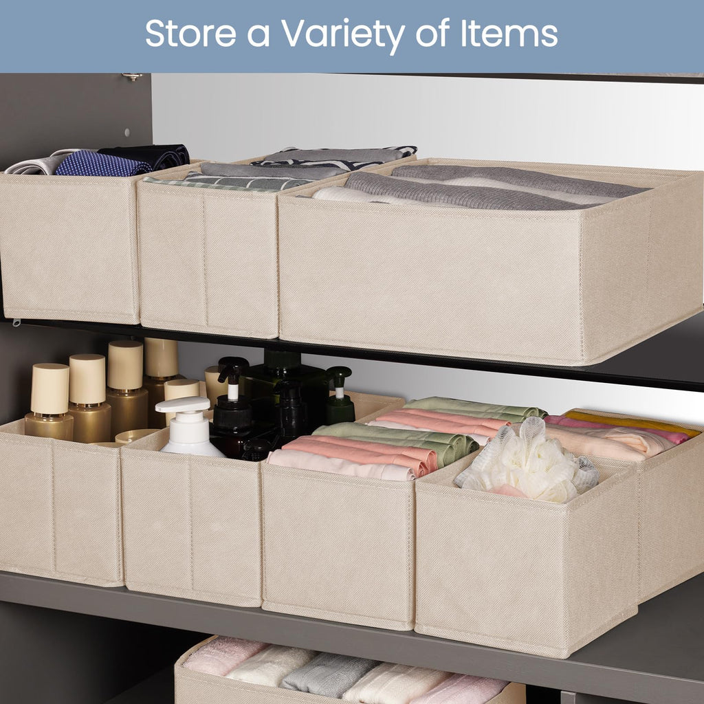 Criusia Drawer Organizer Clothes, 8 Pack Underwear Drawer Organizer, Foldable Cloth Storage Box Closet Organizers and Storage for Clothes, Socks, Scarves, Ties (Beige)