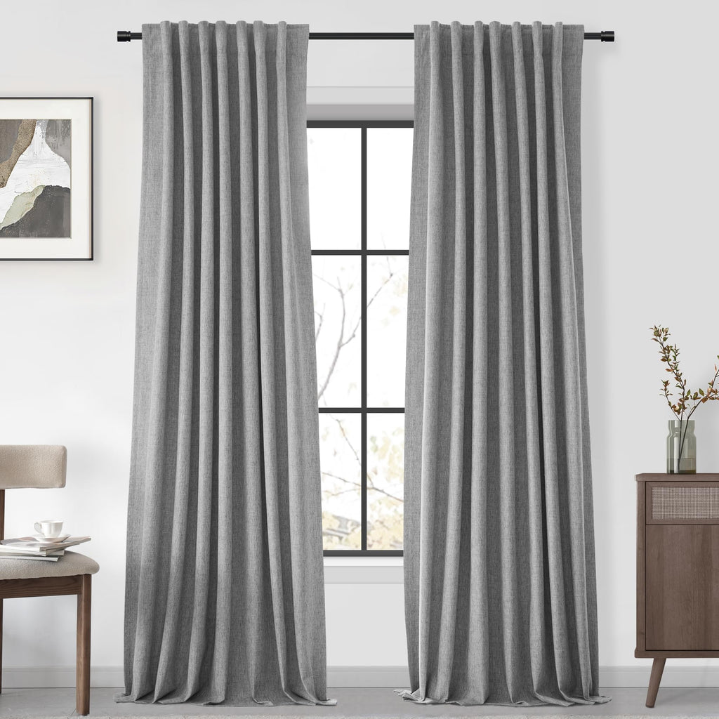 UHITECH Short Linen Curtains 24 Inch Long for Farmhouse Small Windows Modern Cafe Sytle Blackout Curtains for Living Room Back Tab Thermal Black Out Drapes 2ft