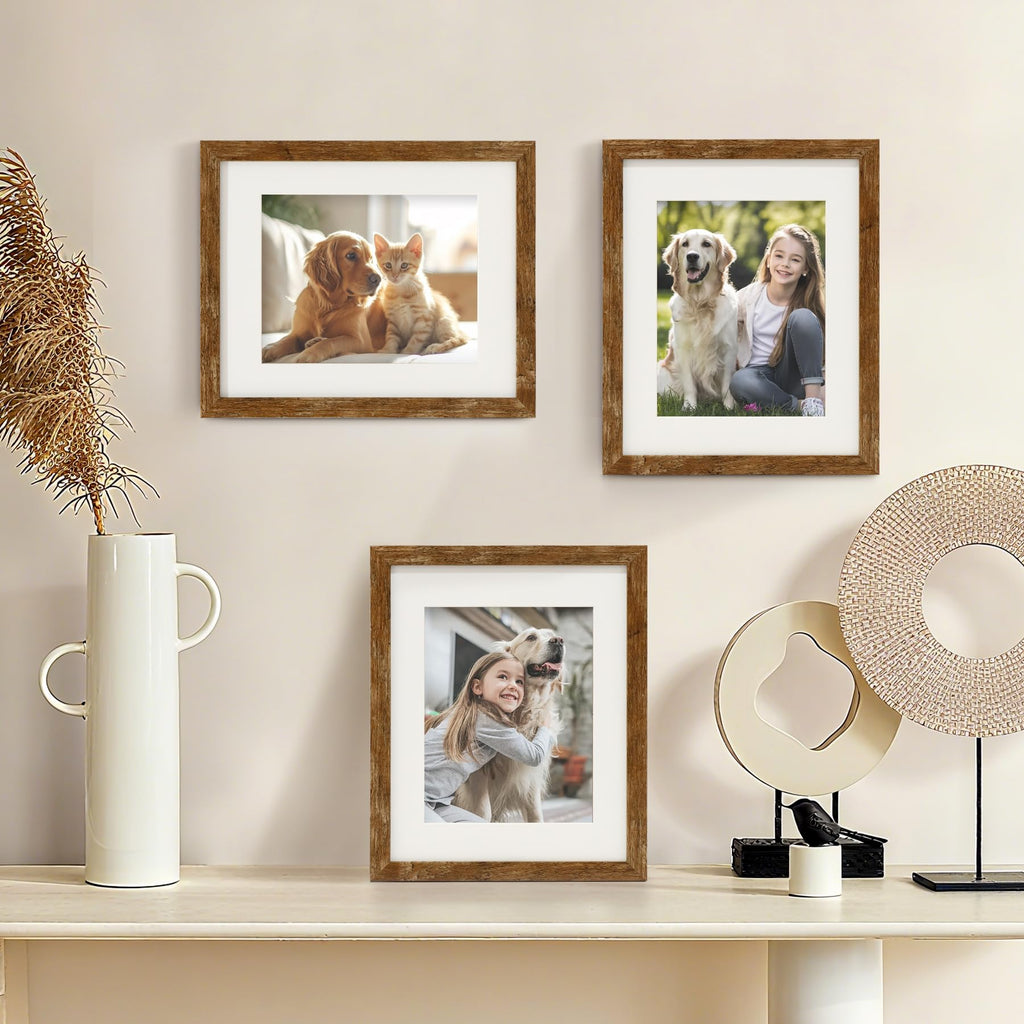 TOFOREVO Picture Frames 4x4 Set of 2 Black Wood Grain Photo Frame for Gallery Wall Mounting or Tabletop Display