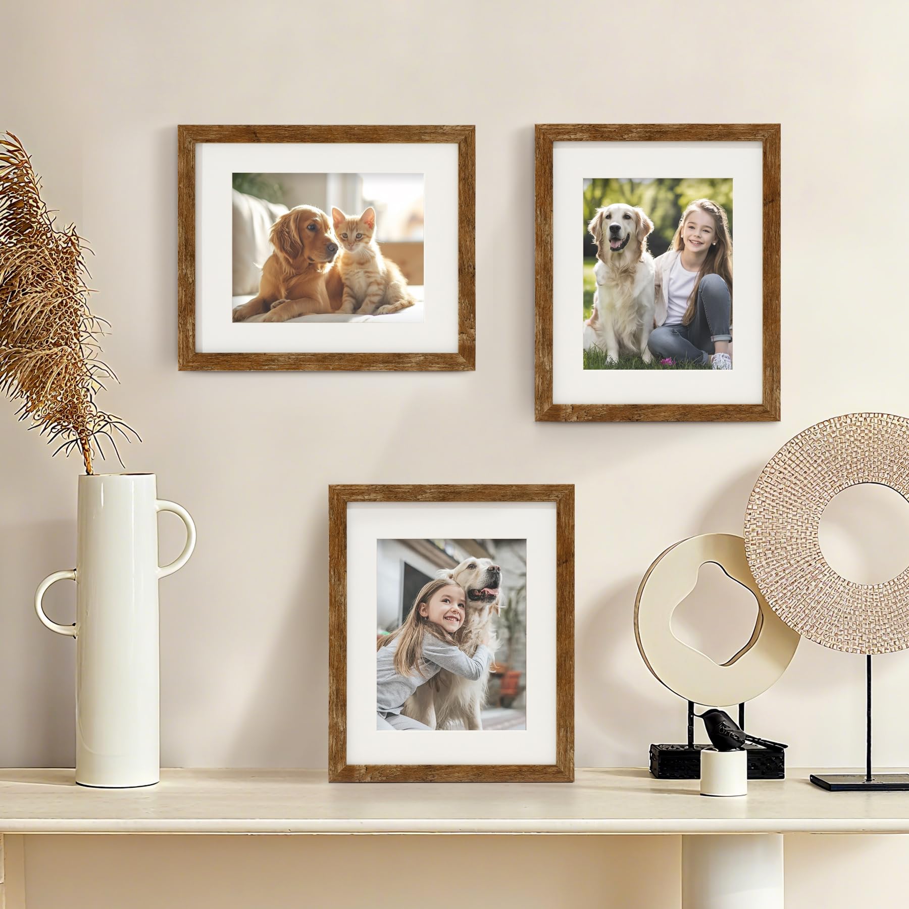 TOFOREVO Picture Frames 4x4 Set of 2 Black Wood Grain Photo Frame for Gallery Wall Mounting or Tabletop Display