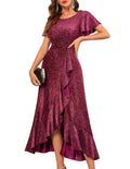 BeryLove Women Sequin Formal Party Dress Flutter Short Sleeve Wedding Cocktail Long Evening Dress