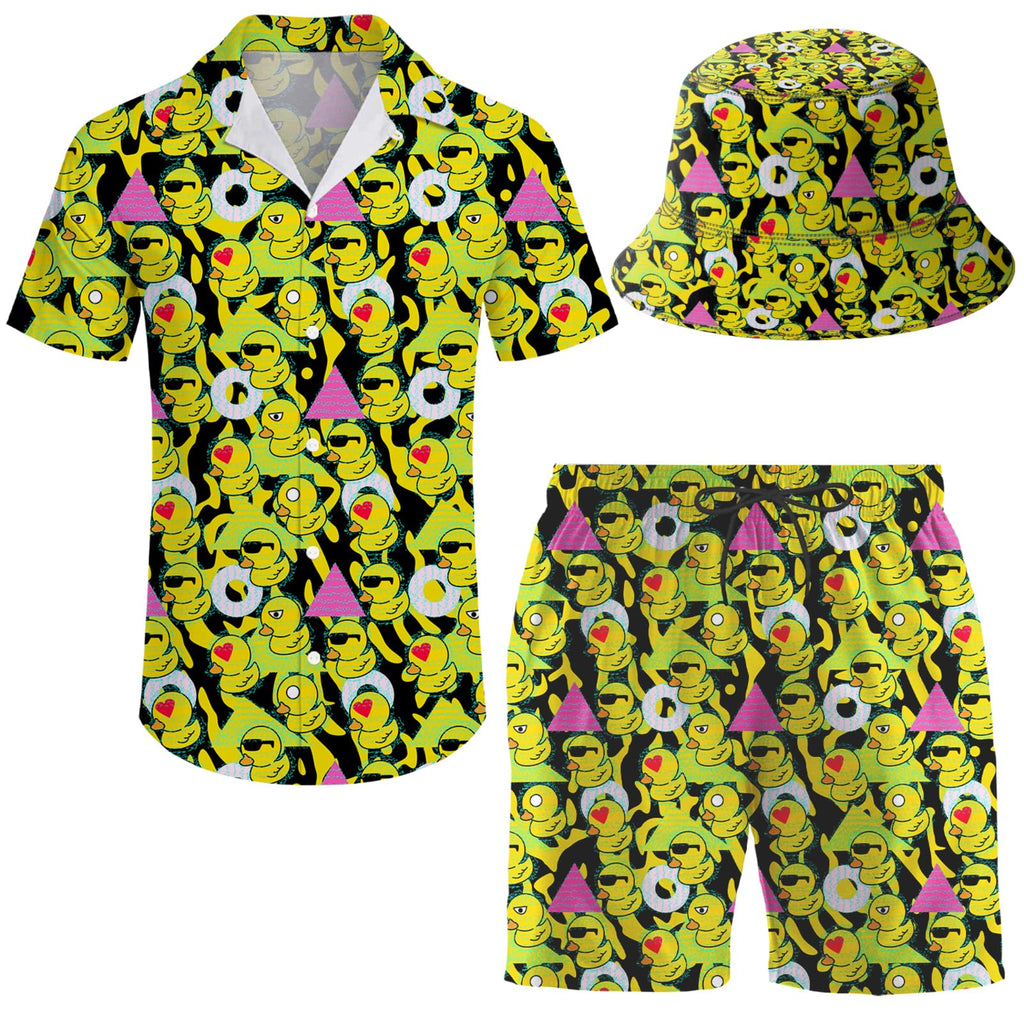 Men's 2 Piece Tracksuit Hawaiian Shirt Shorts Button Down Shirt and Shorts Sets with Bucket Hats