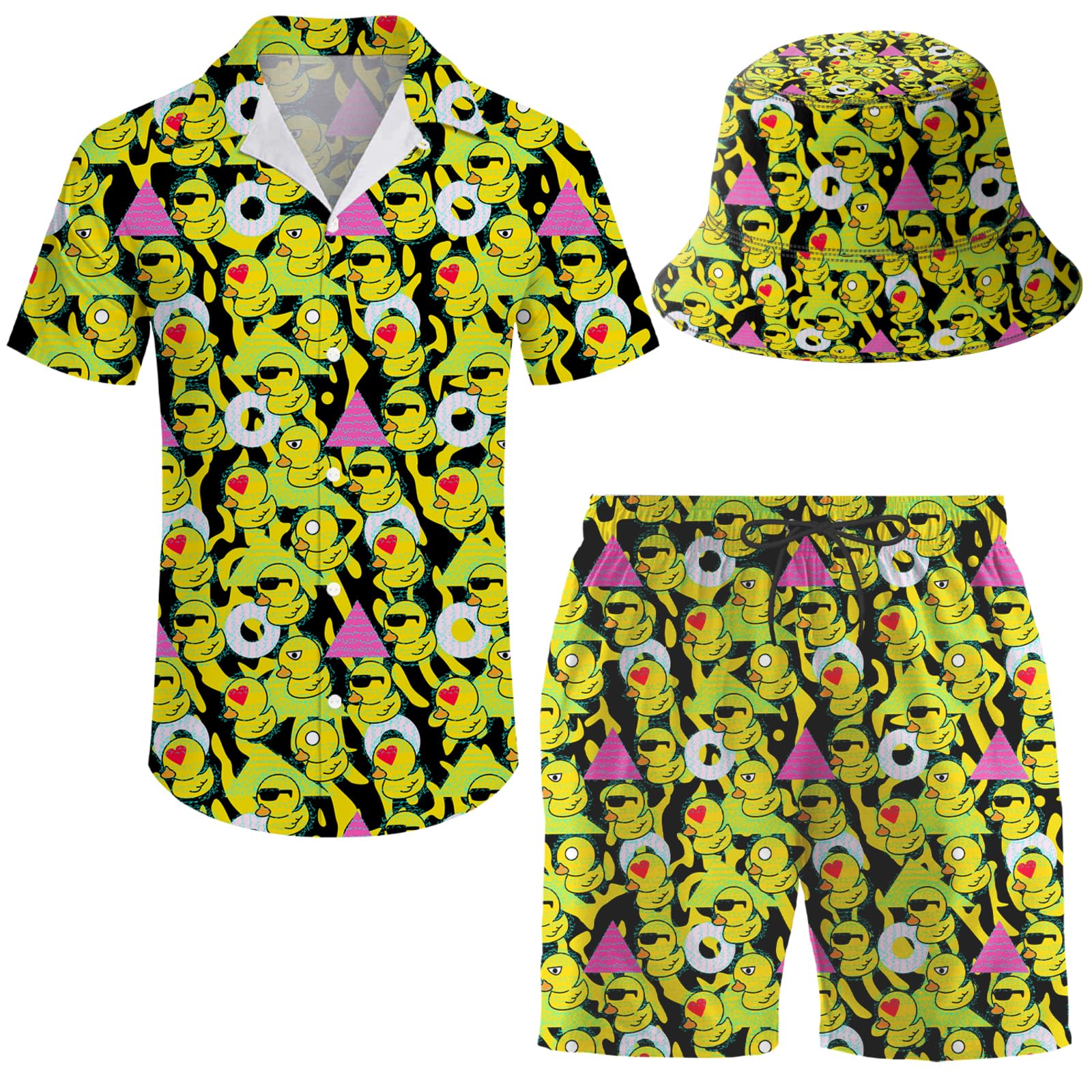 Men's 2 Piece Tracksuit Hawaiian Shirt Shorts Button Down Shirt and Shorts Sets with Bucket Hats