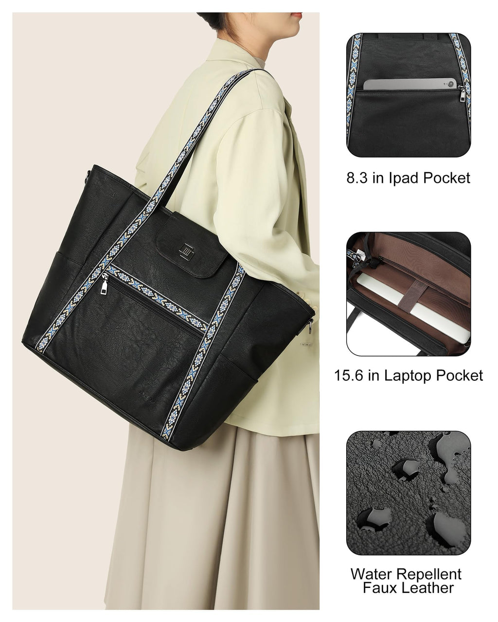 FADEON Large Laptop Tote Bag for Women Designer Leather Laptop Bag Fashion Travel Backpack Purse Shoulder Handbag