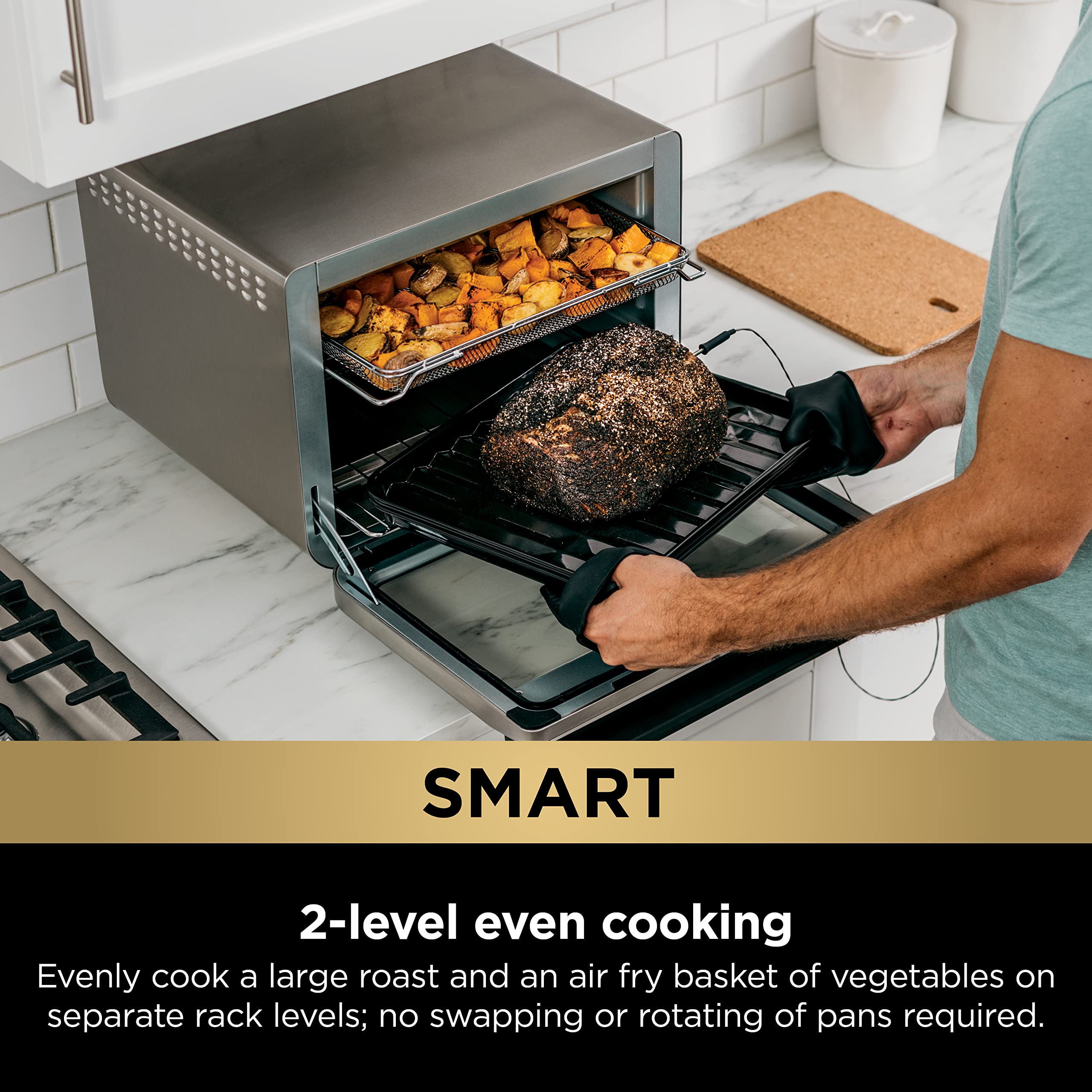 Ninja DT251 Foodi 10-in-1 Smart XL Air Fry Oven, Bake, Broil, Toast, Air Fry, Roast, Digital Toaster, Smart Thermometer, True Surround Convection up to 450°F, includes 6 trays & Recipe Guide, Silver