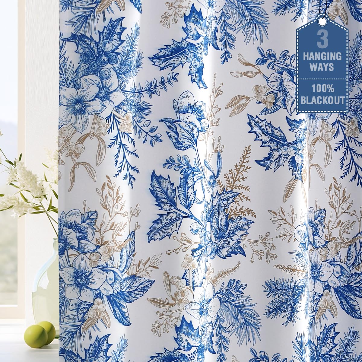 H.VERSAILTEX Blackout Curtains 63 Inch Length 2 Panels Set Floral Print Curtain Drapes for Living Room Thermal Insulated Grommet Window Curtains for Bedroom - Traditional Floral in Antique Green