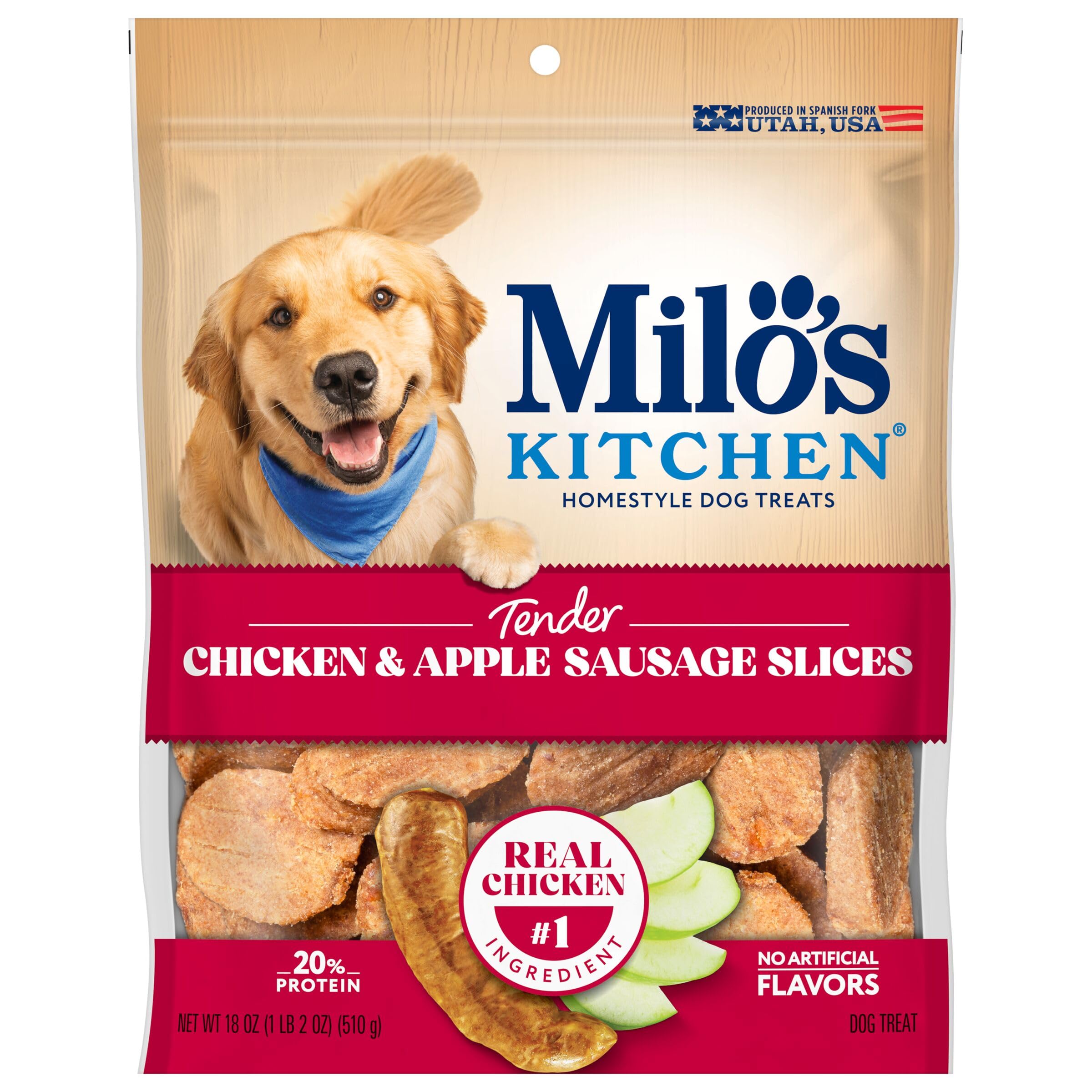 Milo's Kitchen Homestyle Dog Treats, Beef Sausage Slices, 10 Ounce, High Protein, No Artificial Flavors