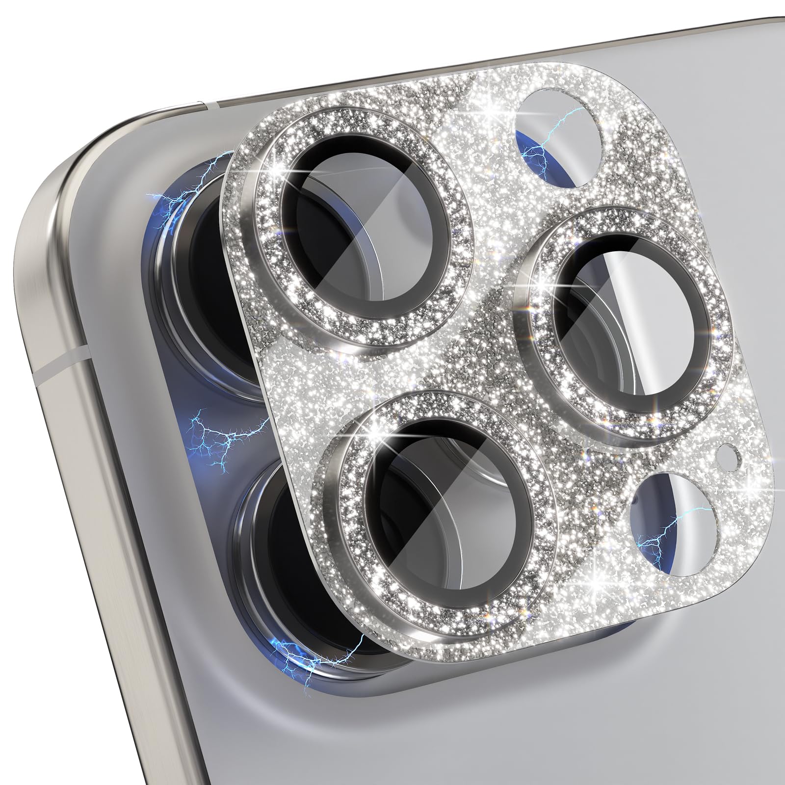 Choiche Compatible for iPhone 16 Pro/iPhone 16 Pro Max Camera Lens Protector, Bling Camera Cover with 9H Tempered Glass Lens Screen Protector Metal Ring Decoration Accessories(Black)