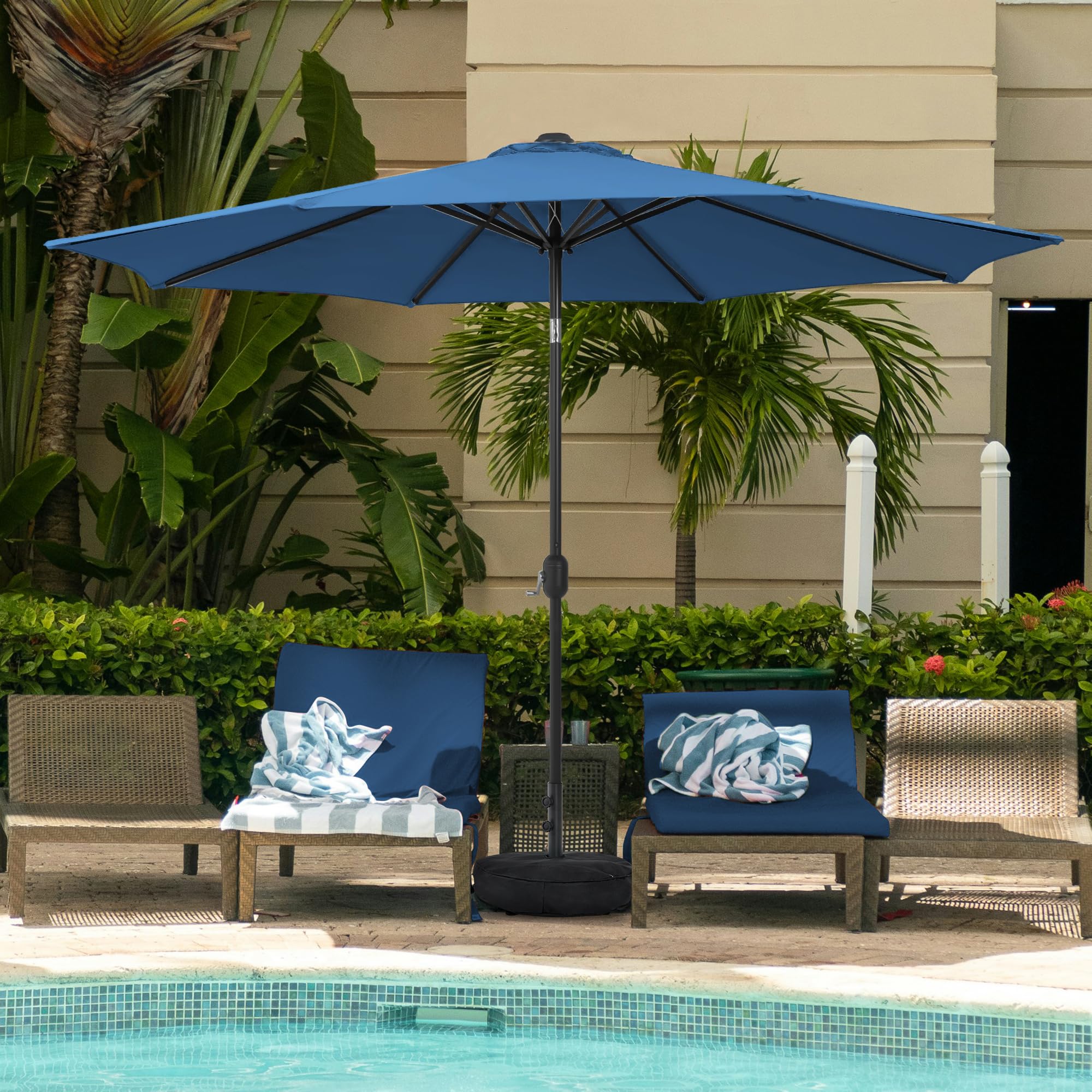 Sundale Outdoor 9FT Patio Umbrella with Sand Bag Umbrella Base, Outdoor Umbrella with Tilt and Crank, Beige
