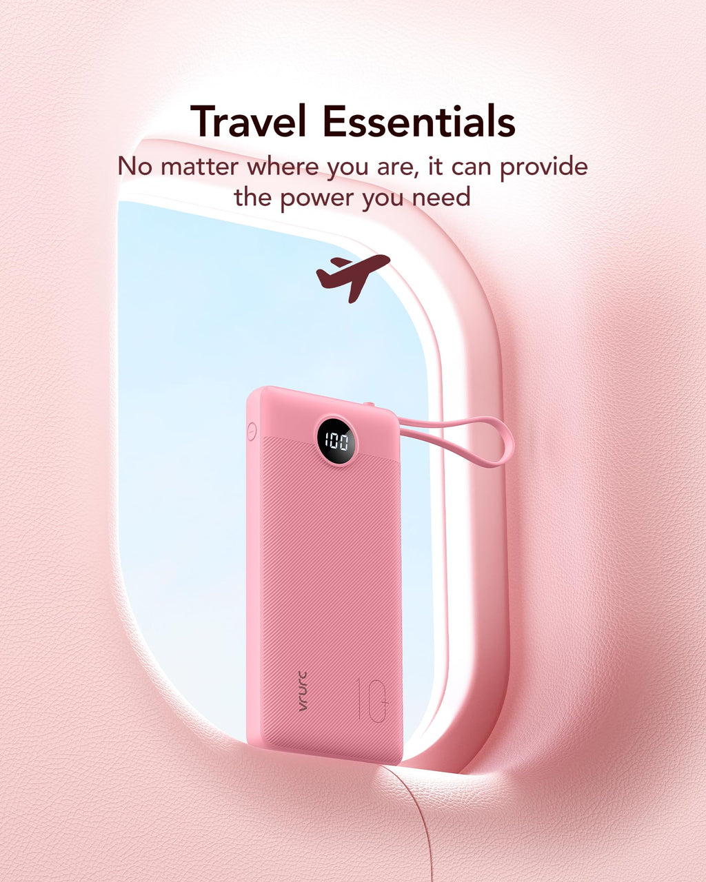 VRURC Portable Charger Power Bank, USB C Battery Pack 10000mAh, Flight-Safe Travel Essentials, 5 Outputs 2 Inputs Slim Phone Charging Bank Built-in Cables for Multi Devices-Lavender(1 Pack)
