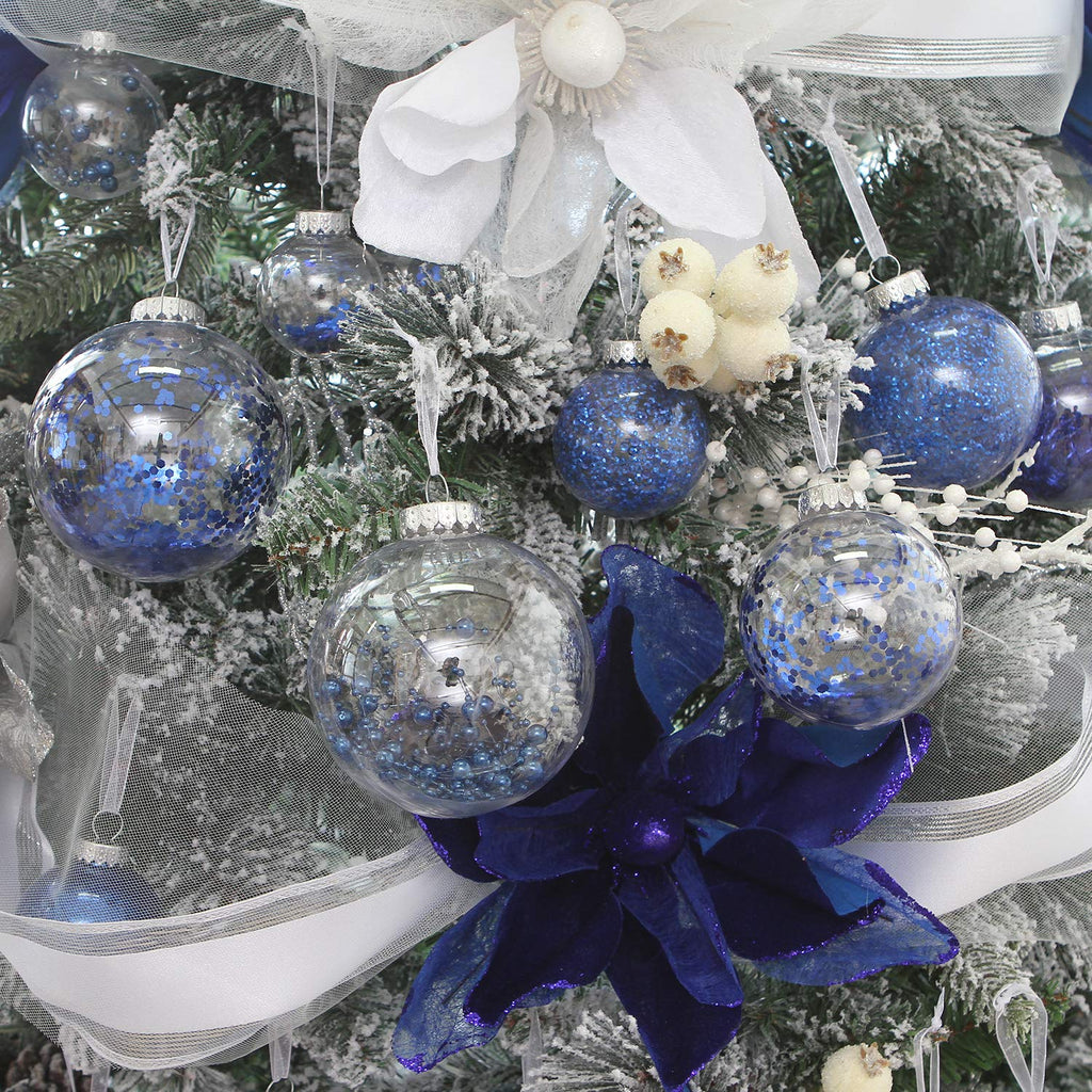Sea Team Shatterproof Clear Plastic Christmas Ball Ornaments Decorative Xmas Balls Baubles Set with Stuffed Delicate Decorations (80mm/3.15 inch 20-Pack, Babyblue)