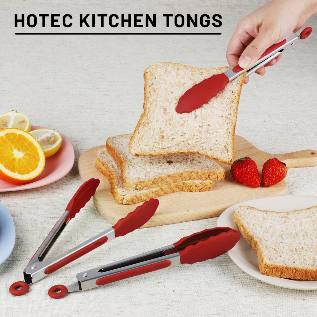 Hotec Mini Silicone Kitchen Tongs for Cooking - 7-Inch Small Serving Tongs with Silicone Tips, Set of 3 (Black)