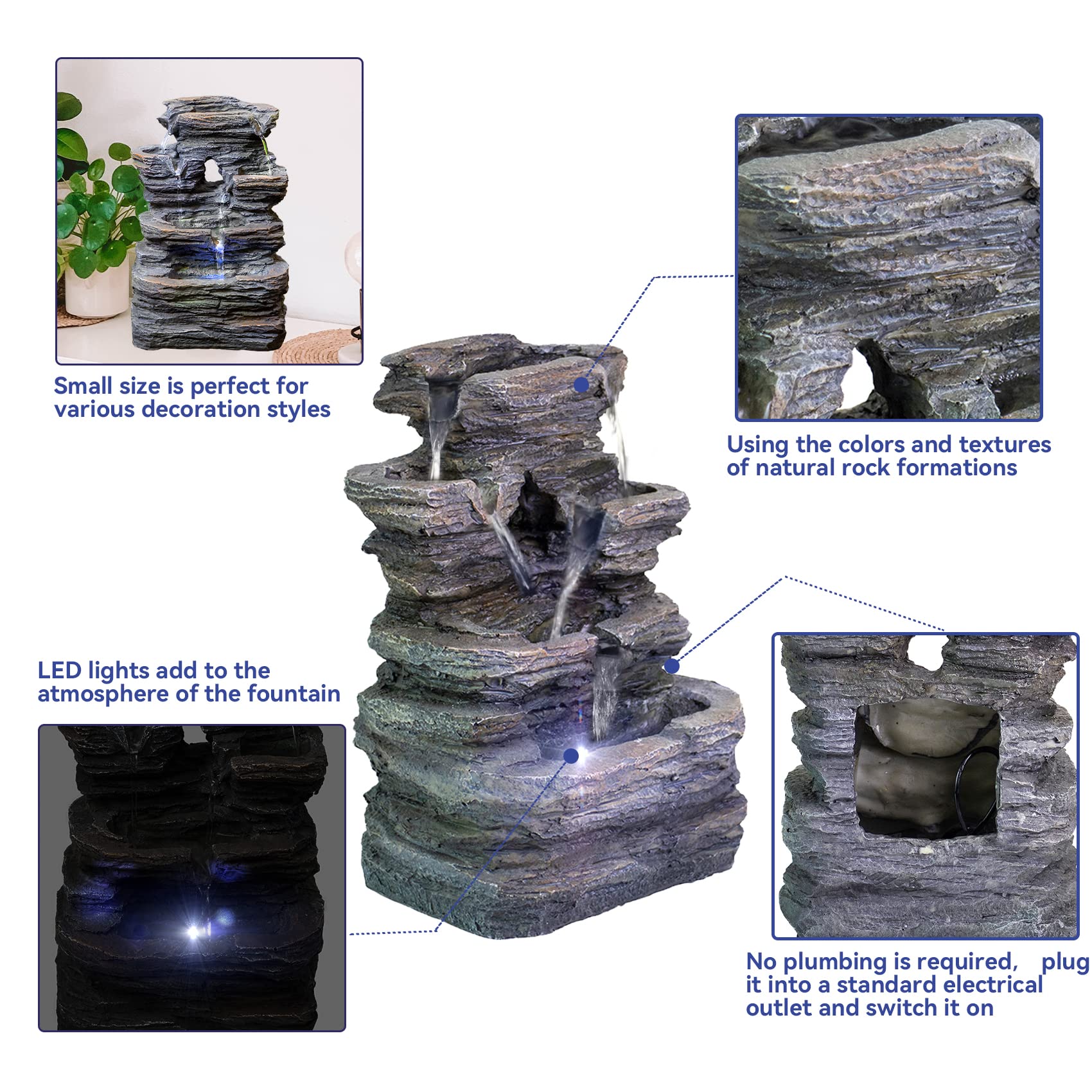 Ferrisland Tabletop Water Fountain, Zen Meditation Indoor Waterfall Fountain, Heart Shape Decoration with LED Light for Home Office Bedroom Relaxation Decor, Gift Ideas