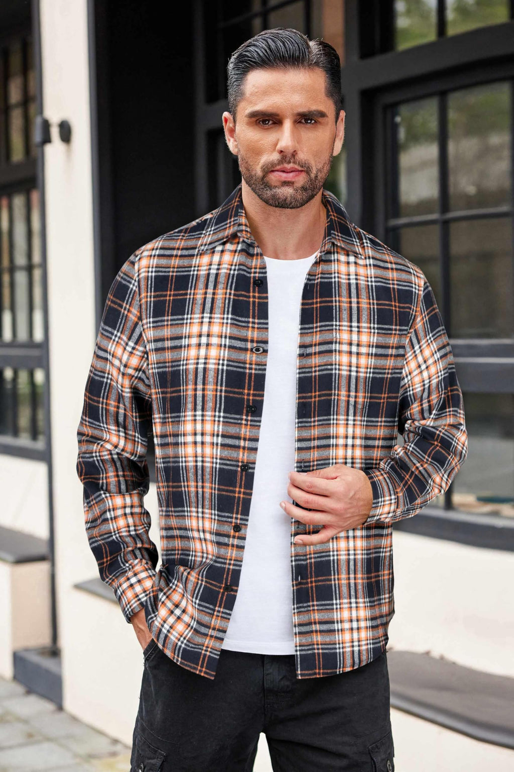 COOFANDY Mens Flannel Shirts Long Sleeve Button Down Shirt with Pocket Casual Shirts Work Shirts for Men