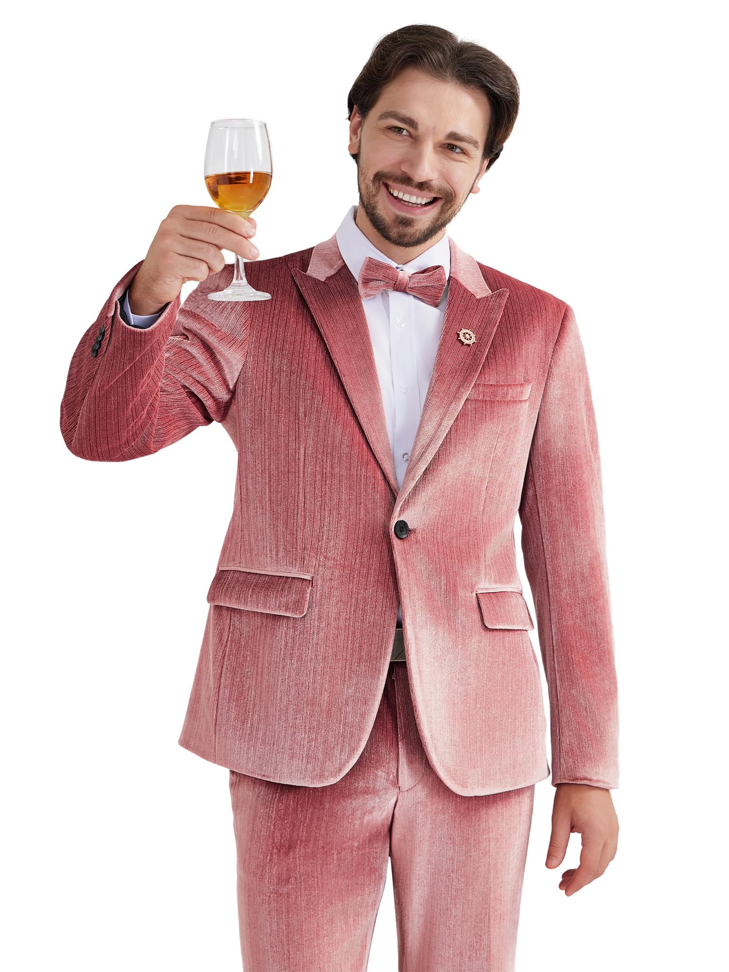MAGE MALE Mens Suits Velvet Tuxedo Suit Set Slim Fit 2 Piece Luxurious Party Dinner Jacket Pants with Bow Tie
