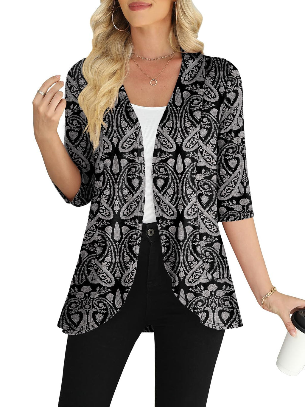 Yincro Women's Casual 3/4 Sleeve Cardigan Lightweight Soft Open Front Cardigans