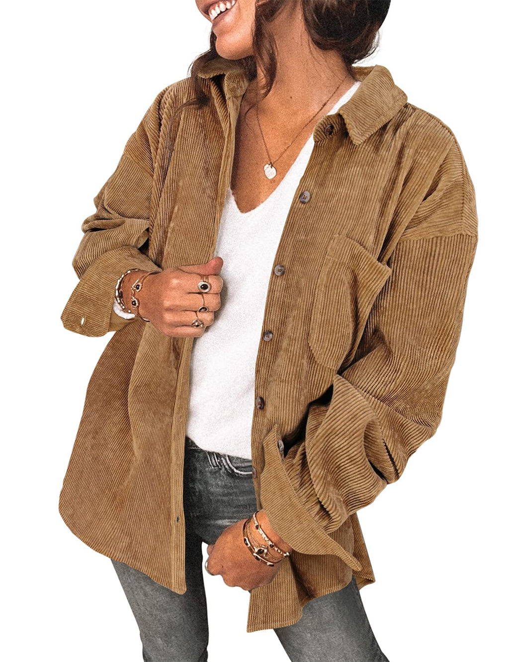 Saslax Women's Corduroy Shirt Shacket Jacket