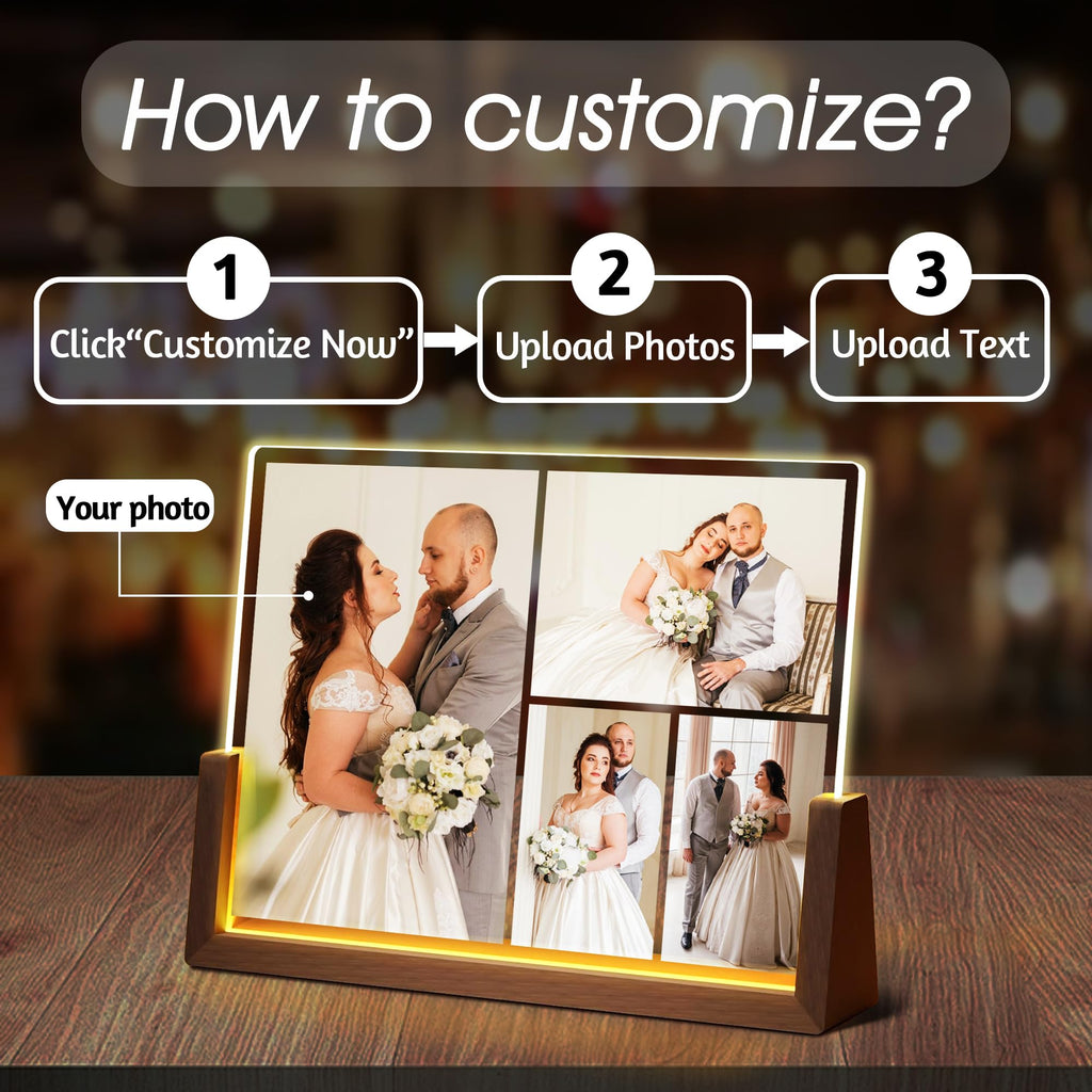 Personalized Fathers Day Birthday Gifts For Daddy Dad From Daughter Son Wife, Custom Acrylic Plaque Light Up Picture Frame, Customized Dad Gifts For Husband Men Papa Fathers Day Christmas