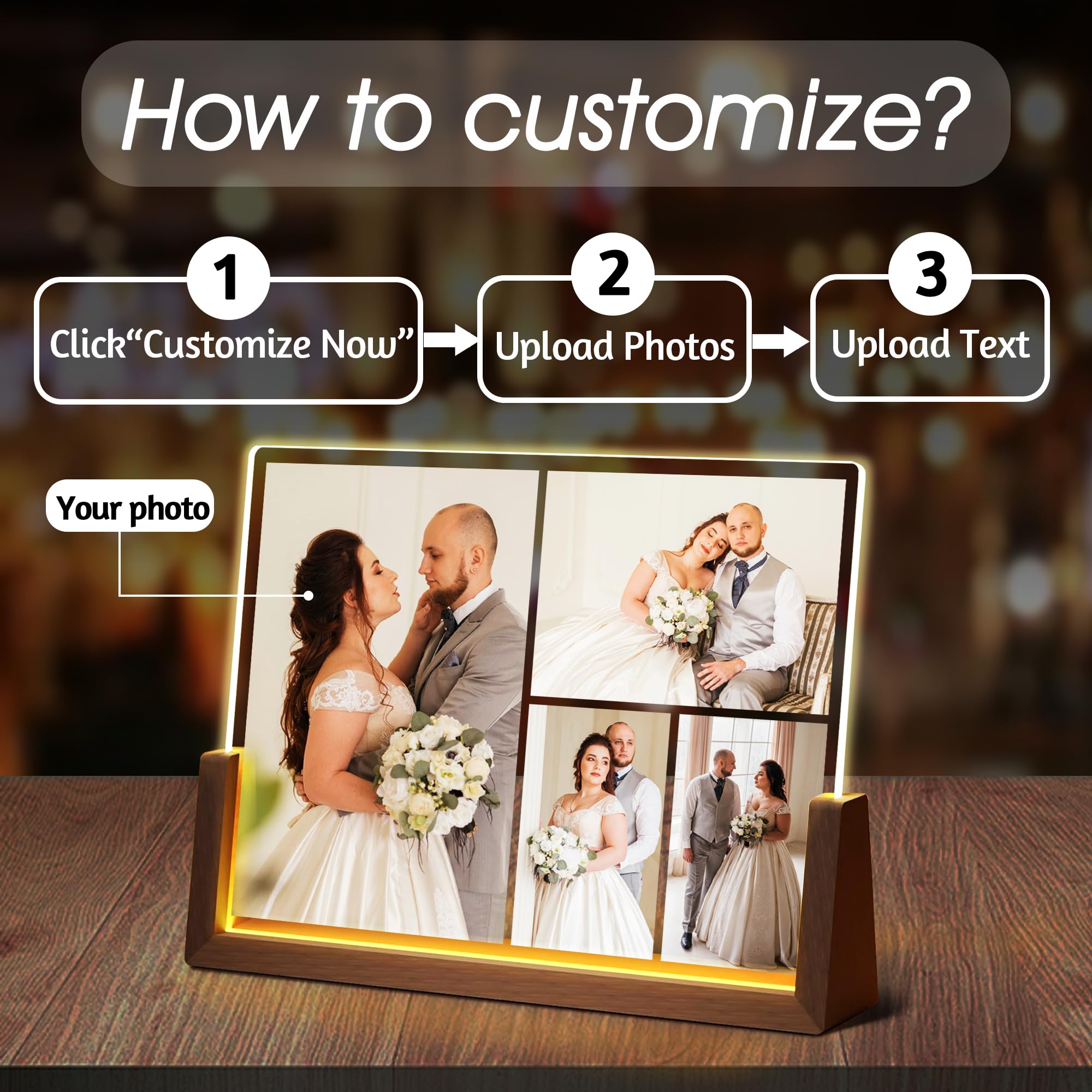 Personalized Fathers Day Birthday Gifts For Daddy Dad From Daughter Son Wife, Custom Acrylic Plaque Light Up Picture Frame, Customized Dad Gifts For Husband Men Papa Fathers Day Christmas