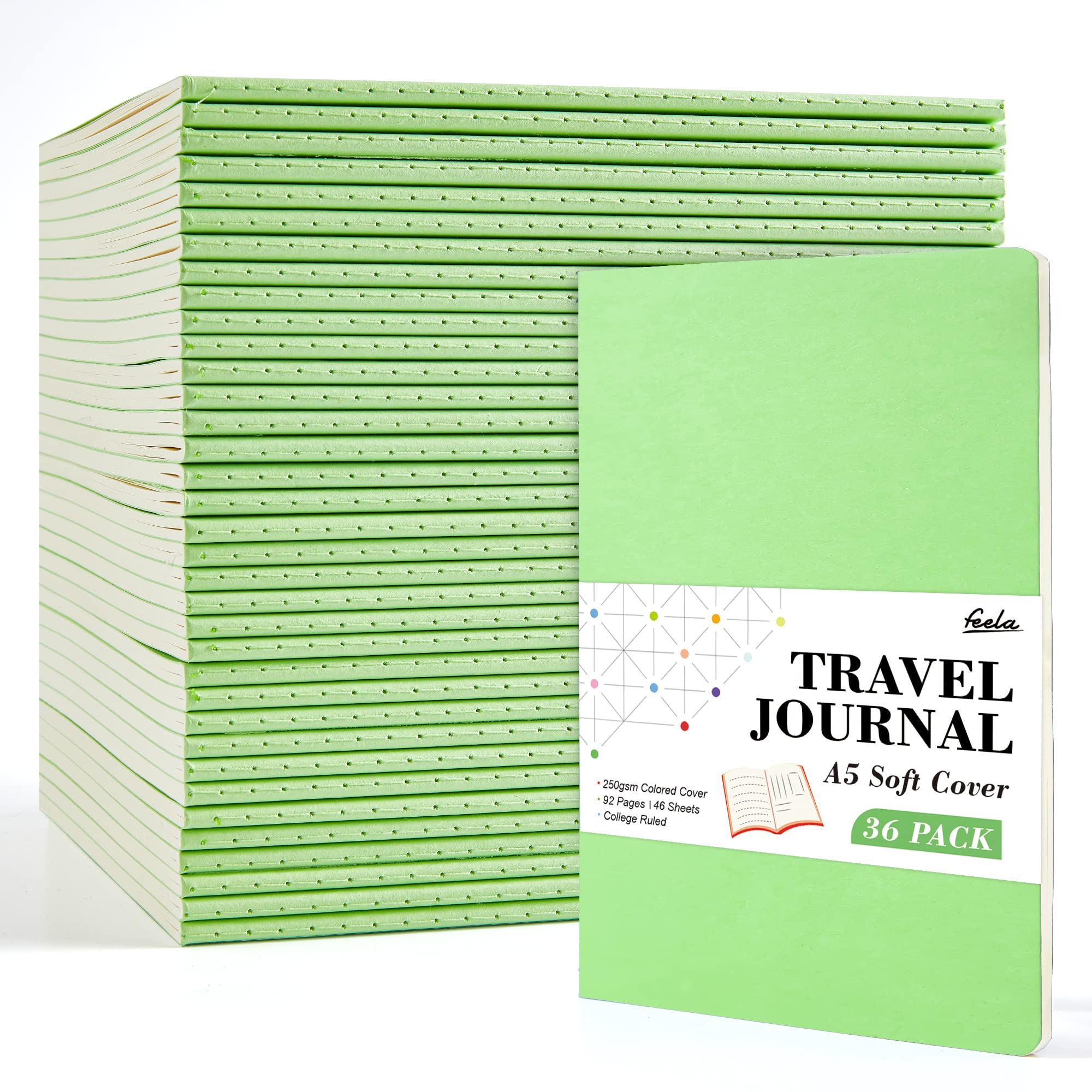 36 Pack Soft Cover Journal Bulk, Feela Lined Blank Travel Journal for Women Men Writing, Notebooks College Ruled for Work, Note Taking Notebook School Business Supplies, 8.2” x 5.5”, A5, Berry