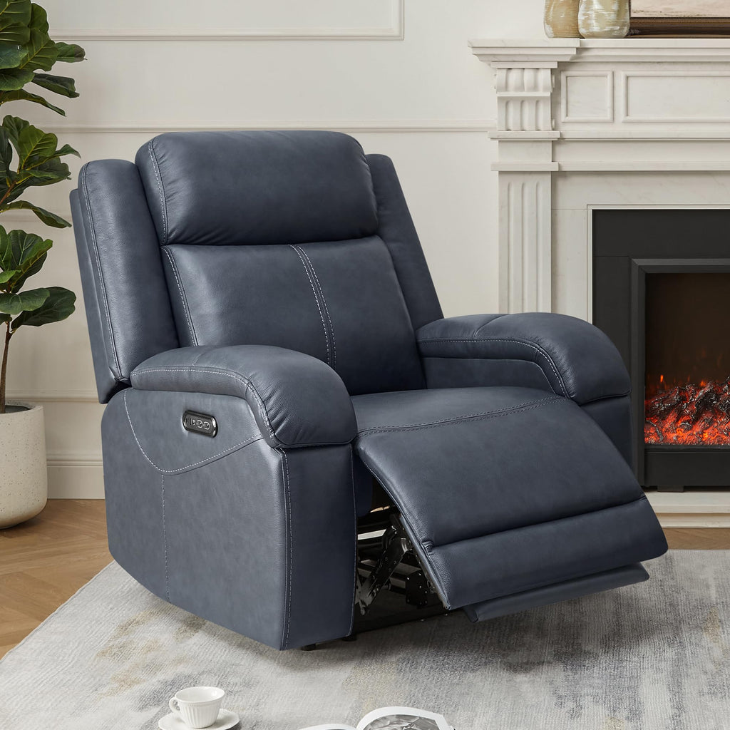 Watson & Whitely Genuine Leather Power Recliner Chairs for Adults, Wall Hugger RV Recliner with Power Headrest & Charging Ports, Electric Recliner Sofa Chair for Living Room, Black