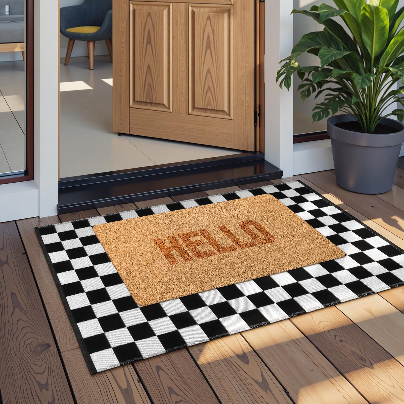 Seavish Checkered Rug, 2x3 Ft Black and White Moroccan Checkerboard Rug Washable Cotton Woven Washable Outdoor Rugs Reversible Floor Mat for Front Door Bedroom Entryway Kitchen Entryway