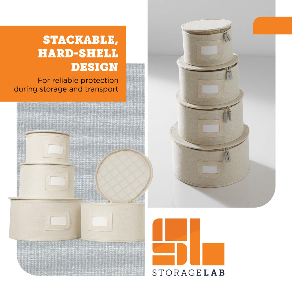storageLAB Wine Glass Storage Containers, Hard Shell Organizer for Stemware and Glassware Sets, Stackable Wine Glass Storage Box with Dividers for Kitchen and Moving Supplies - 1 Pack, Cream
