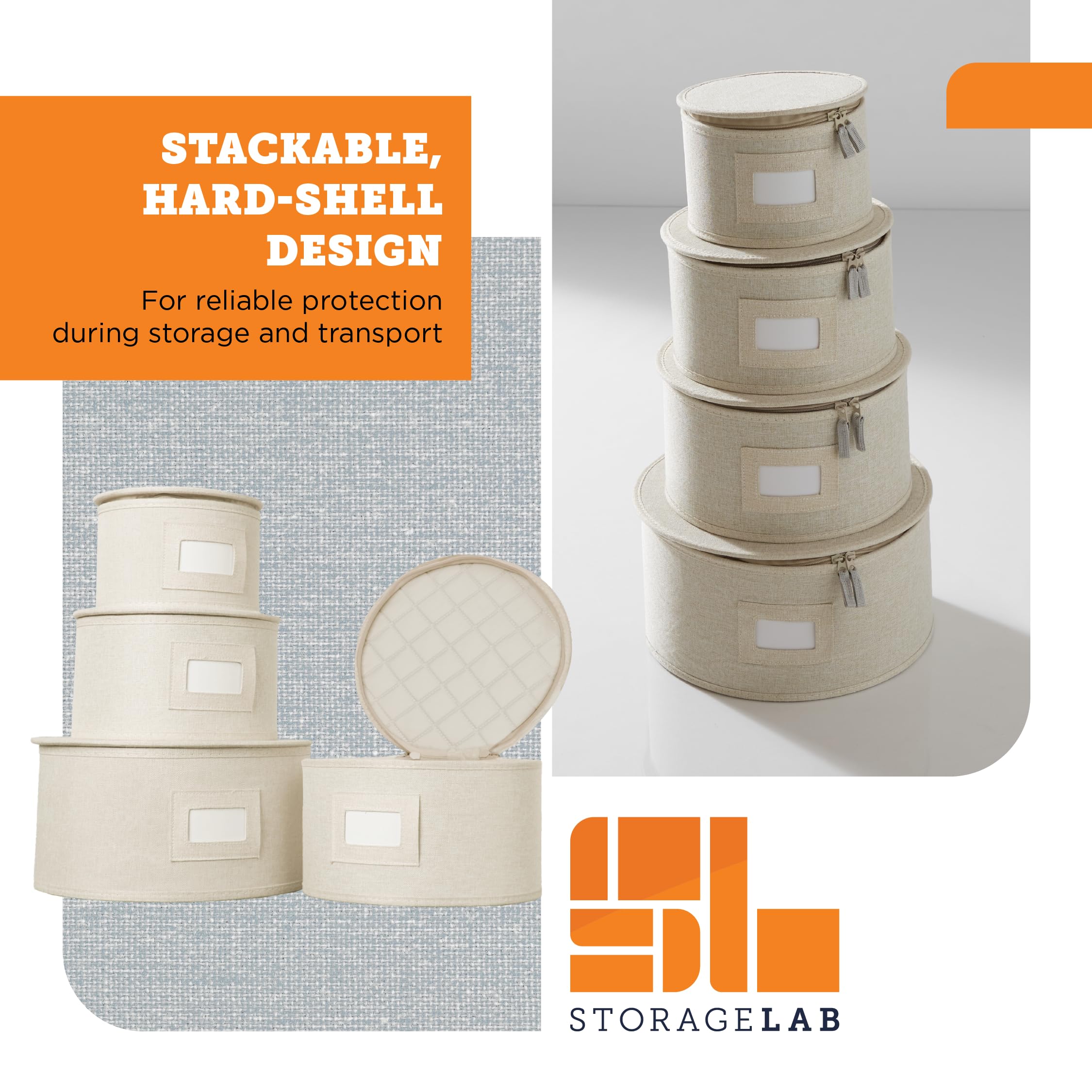 storageLAB Wine Glass Storage Containers, Hard Shell Organizer for Stemware and Glassware Sets, Stackable Wine Glass Storage Box with Dividers for Kitchen and Moving Supplies - 1 Pack, Cream