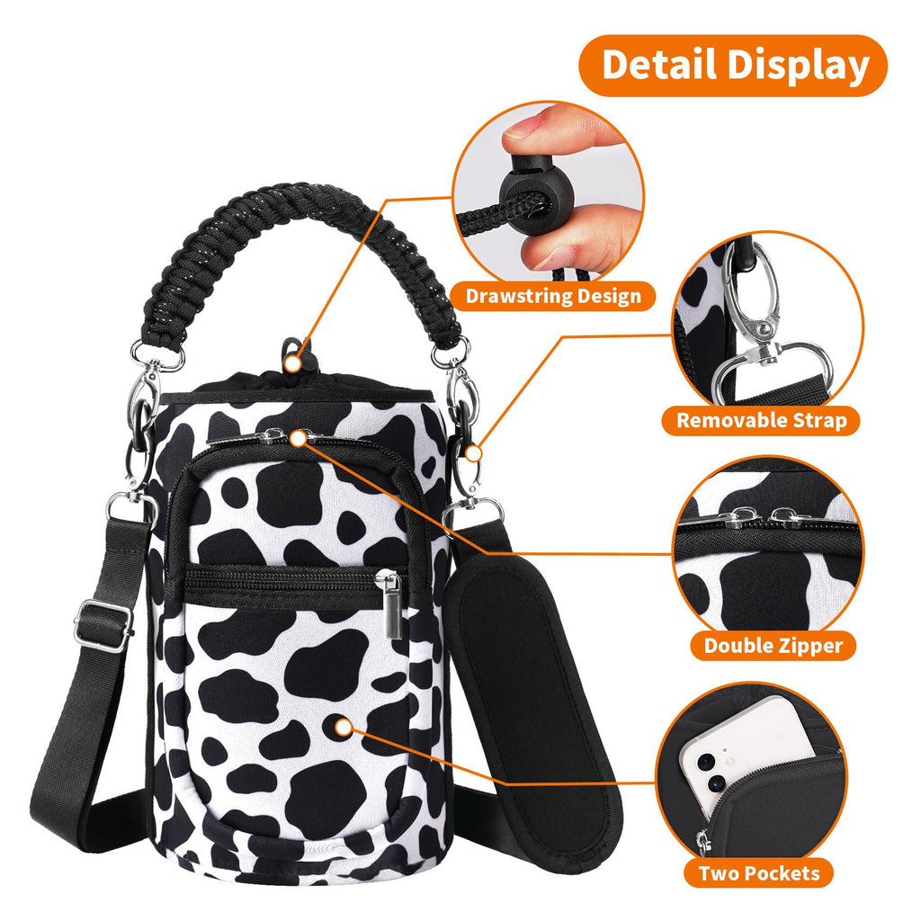 AceTreker 32/40/64/128 oz Neoprene Insulated Water Bottle Carrier Bag, Sling Bag Sleeve Pouch Holder with Strap & Paracord Handle and 2 Pocket for Travelling, Hiking, Camping