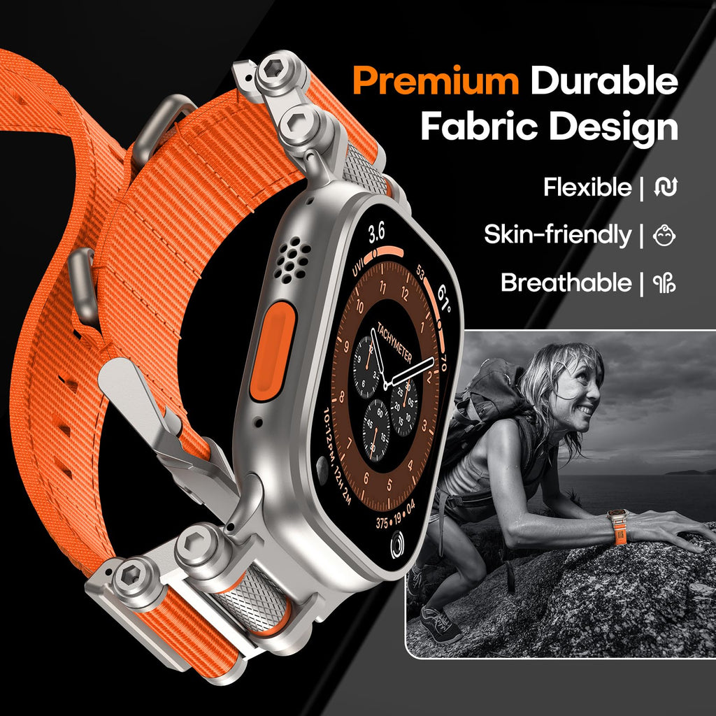 TAURI Nylon for Apple Watch Bands SE/Series 9/8/7/6/5/4 44/45mm, Rugged Nylon Braided Strap & Stainless Steel Connector – iWatch 44mm/45mm Adjustable Woven Band for Men Women, All Black