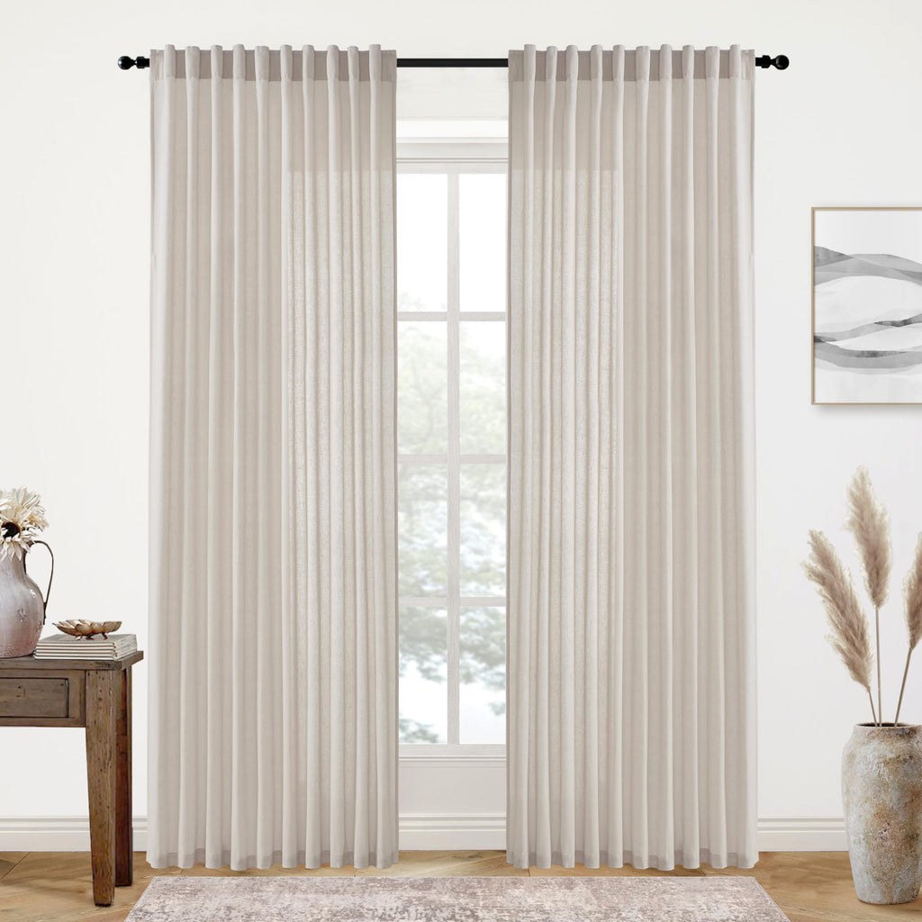 XTMYI 54 Inch Length Sheer Curtains 2 Panels Set for Bathroom,Linen Cotton Semi Privacy Boho Short Curtains for Kitchen Window Bedroom Living Room,40x54 in Long,Cream Ivory Off White