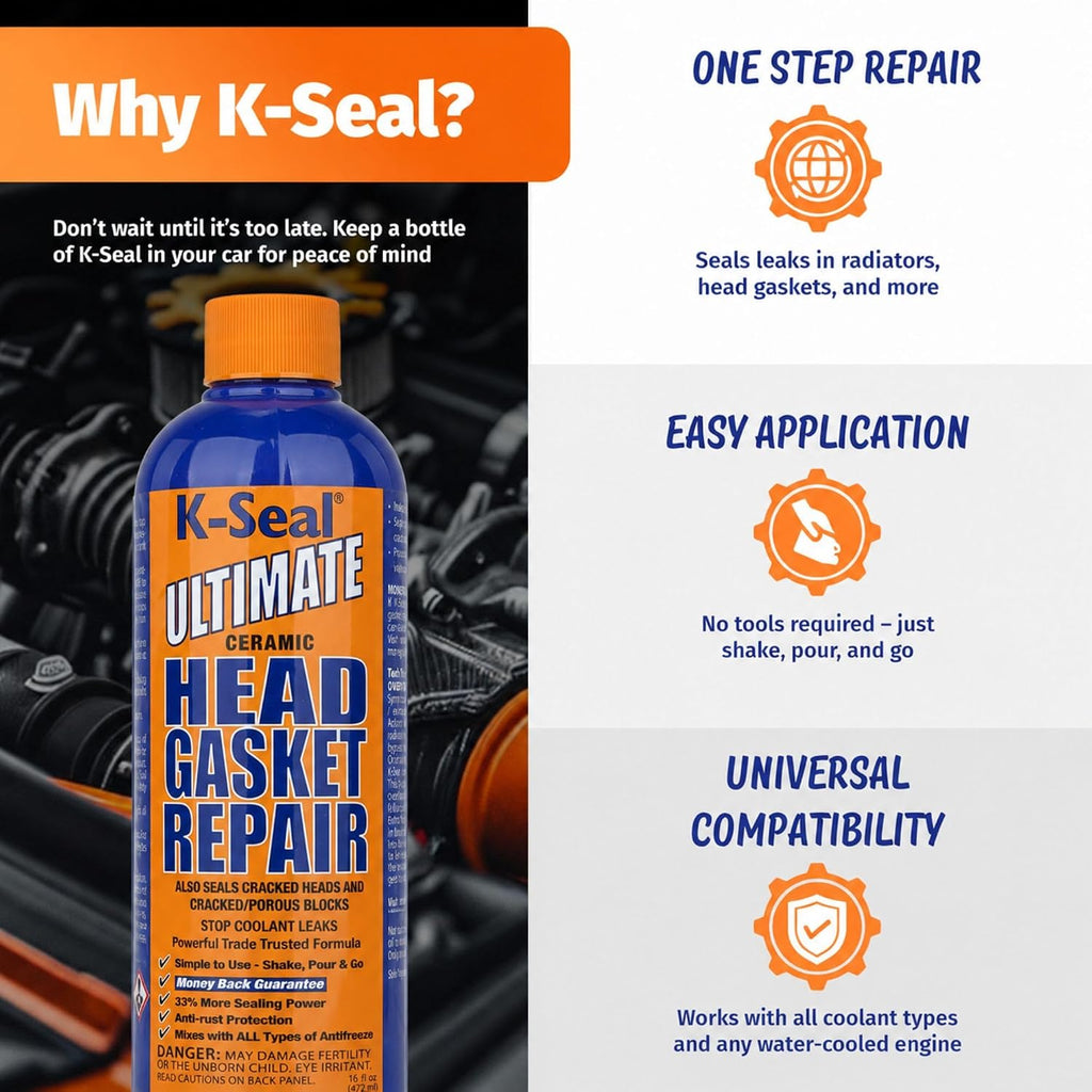 K-Seal ST3501 Pour & Go Head Gasket Sealer, 16 oz – Repairs Blown Head Gaskets, Cracked Heads & Engine Blocks