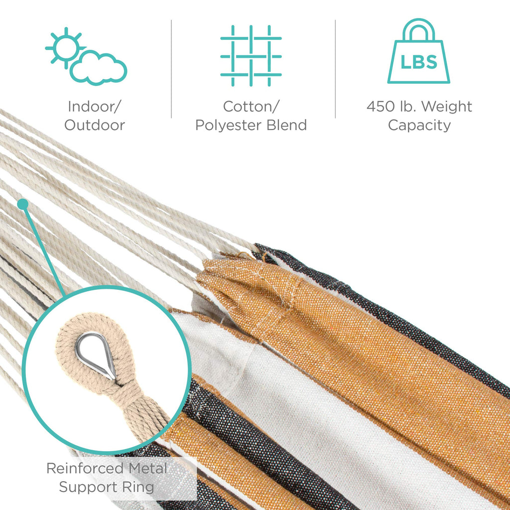 Best Choice Products Double Hammock with Steel Stand, Indoor Outdoor Brazilian-Style Cotton Bed w/Carrying Bag, 2-Person Capacity - Abyss