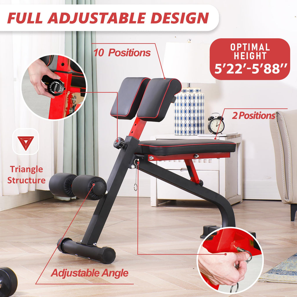 BODYRHYTHM Compact Adjustable Weight Bench for Full Body Strength Training, Ab/Back Hyper Roman Chair, Adjustable Ab Sit up Bench, Incline Decline Bench, Flat Bench, Hyperextension Bench, Back Extension Machine