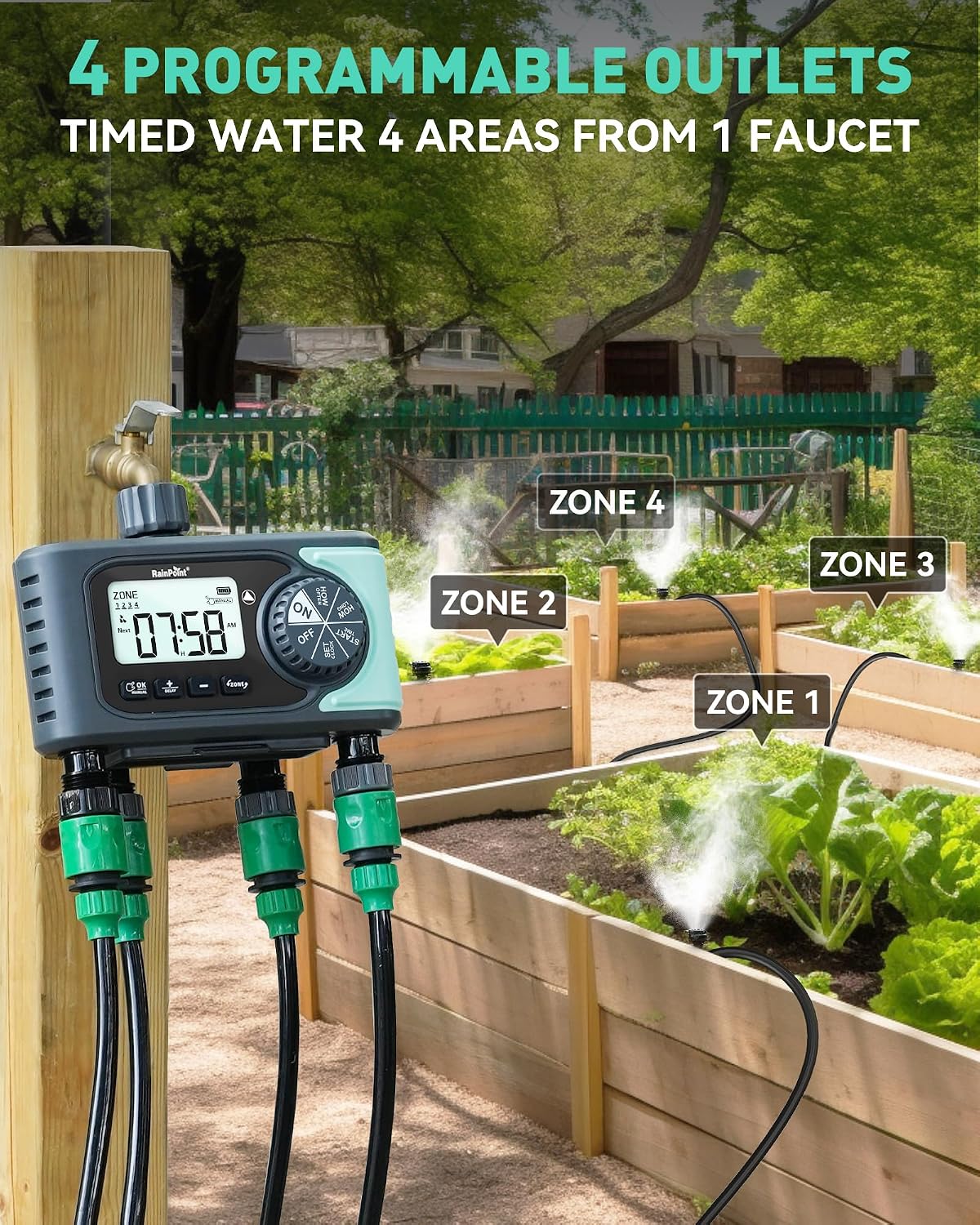 RAINPOINT Sprinkler Timer, Timed Irrigation Controller for Lawn