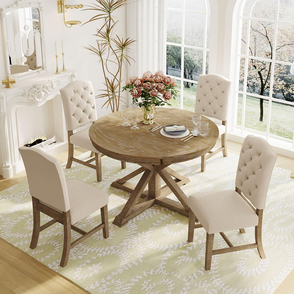 LUMISOL Round Dining Table for 4-6 People, 41"-57" Extendable Kitchen Table with 16" Removable Leaf for Small Places, Kitchen, Dining Room, Espresso
