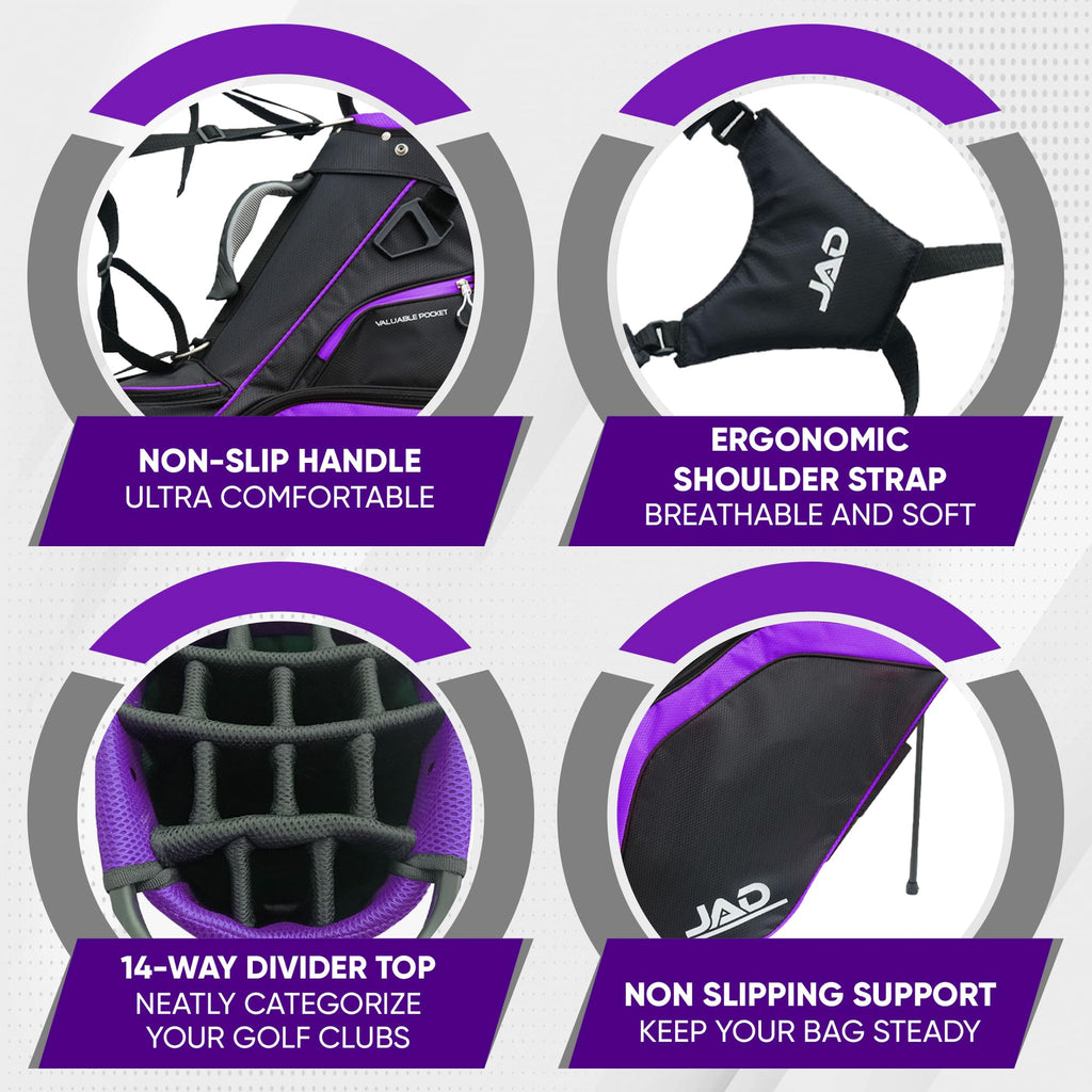 JAD Lightweight Womens Golf Bag, Golf Stand Bag for Women/Ladies, 14-Way Top Dividers, Ultra Lightweight, Large Pockets for Accessories, Durable Water Resistant
