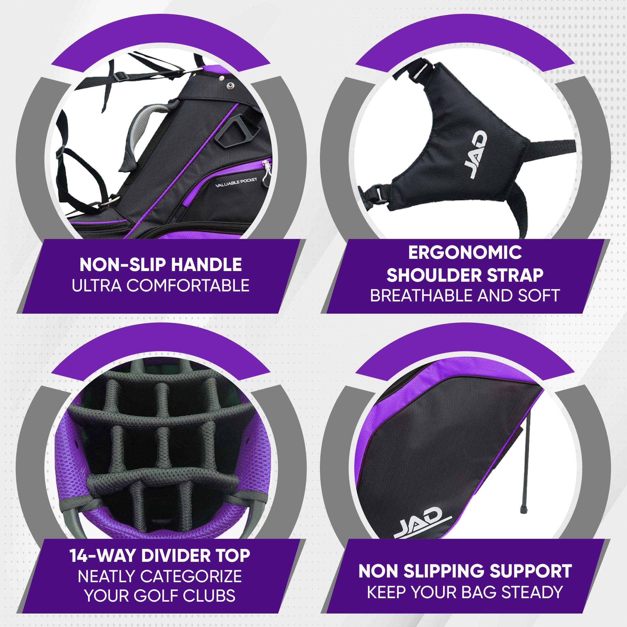 JAD Lightweight Womens Golf Bag, Golf Stand Bag for Women/Ladies, 14-Way Top Dividers, Ultra Lightweight, Large Pockets for Accessories, Durable Water Resistant