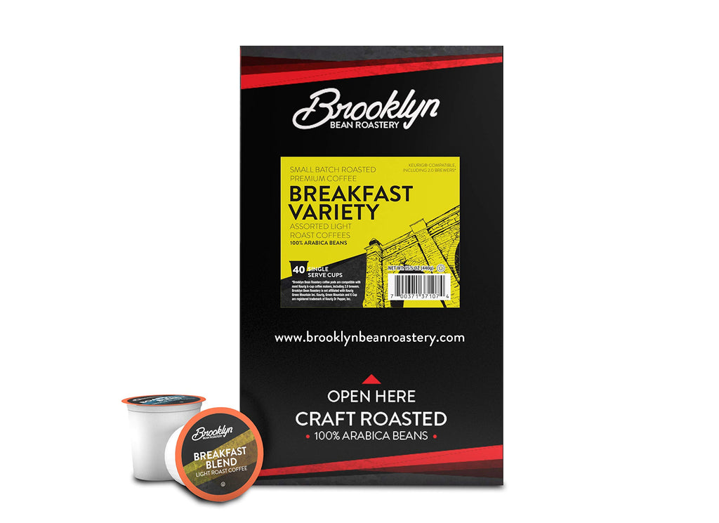 Brooklyn Beans Coffee Pods, Medium Roast Gourmet Variety Pack - Compatible with Keurig K Cup Brewers Including 2.0 Machines, 40 Count