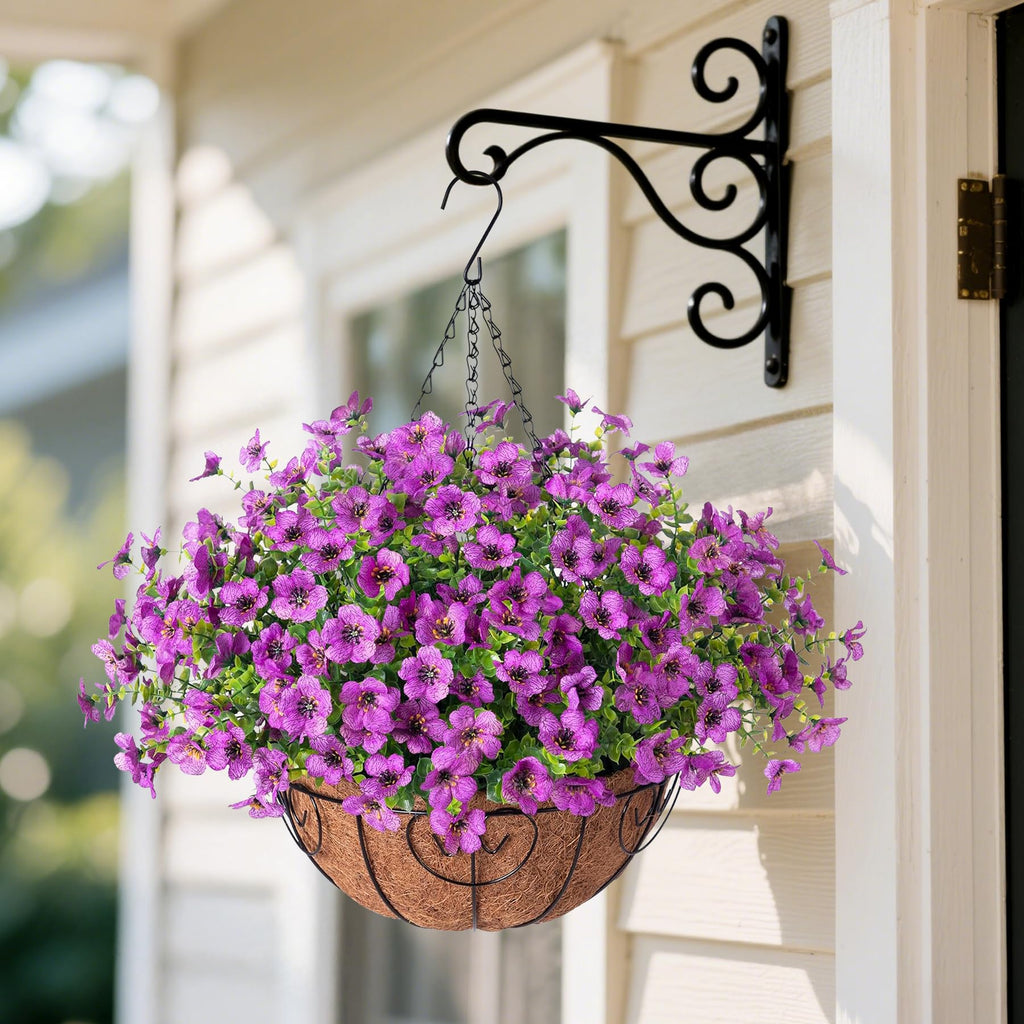 Ammyoo Artificial Faux Hanging Plants Flowers Basket for Spring Outdoor Decoration, Fake Silk Daisy UV Resistant Look Real with Eucalyptus Leaves Summer Outside Decor for Home Patio Garden