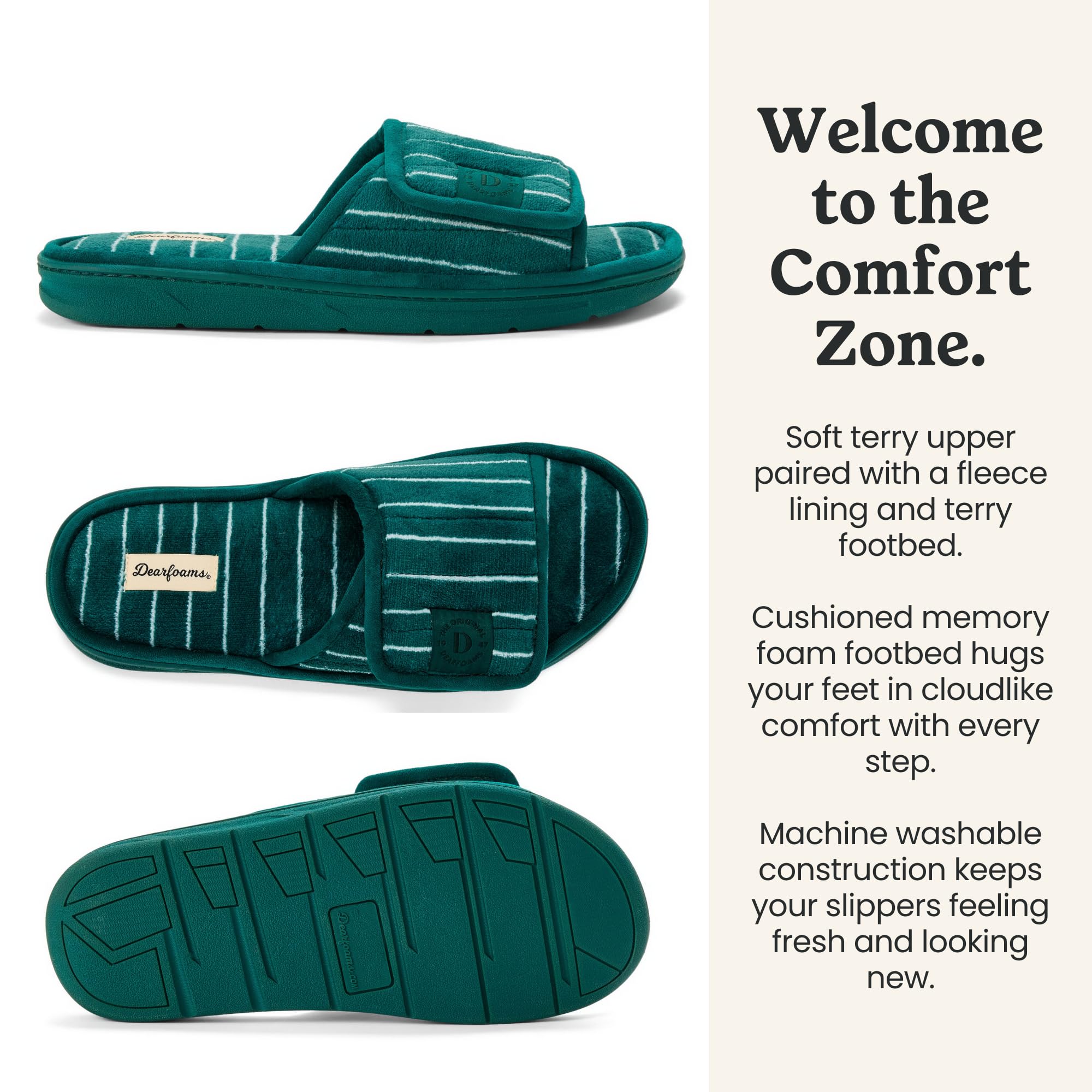 Dearfoams Men's Adjustable Indoor/Outdoor Memory Foam Machine Washable Summer Slide Slipper
