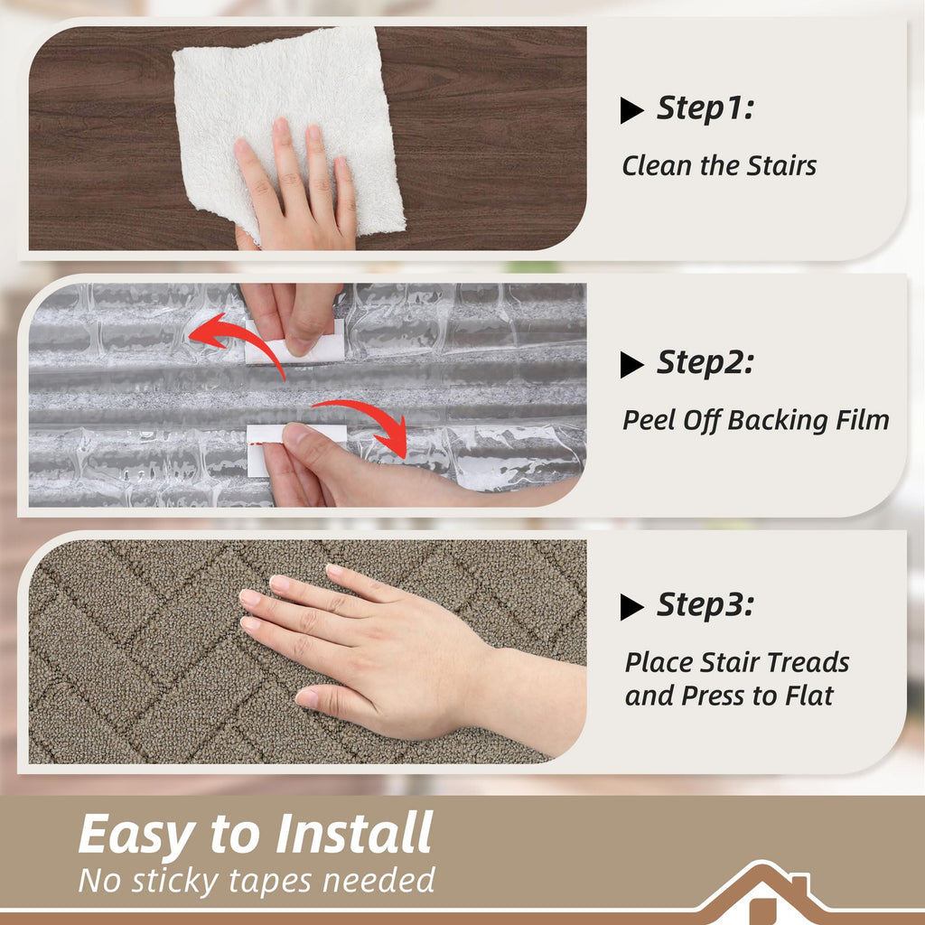 BEQHAUSE Stair Treads for Wooden Steps 28inX9in, Non Slip Carpet Stair Treads Indoor Stair Runners Machine Washable, Soft Stair Rugs Mat Surface Polyester TPE Backing, 4pcs, Beige