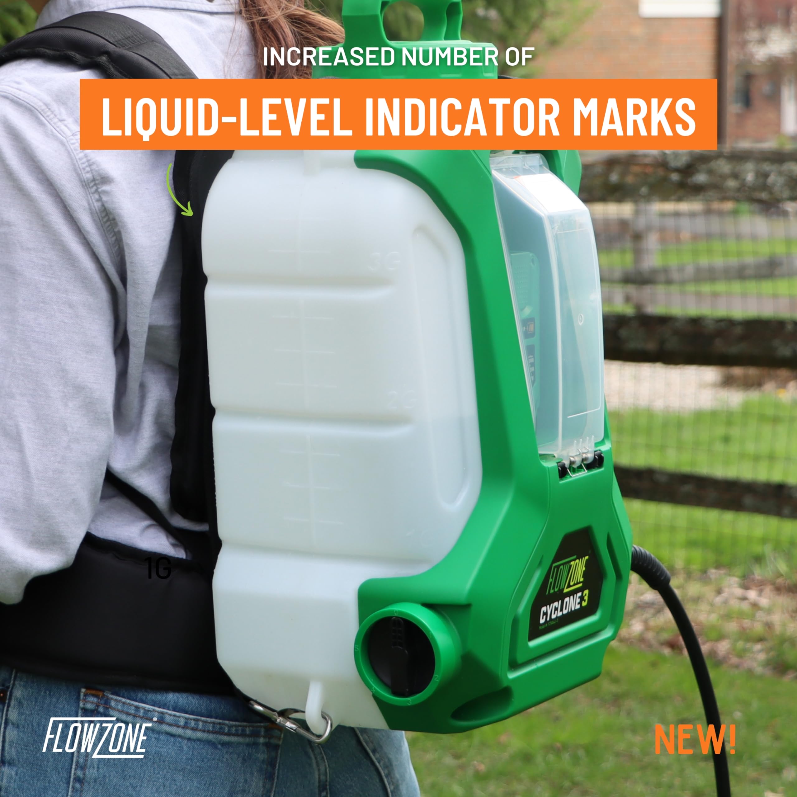 FlowZone Cyclone 3 Battery Powered Backpack Sprayer - Variable-Pressure 5-Position Electric Lawn & Garden Sprayer - 4 Gallon (Battery & Charger Included)