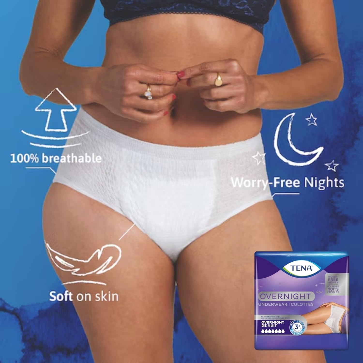 TENA Adult Incontinence, Discrete Disposable, Underwear, Comfortable Fit, Overnight Protection, Unisex, Medium (M), 12 Count