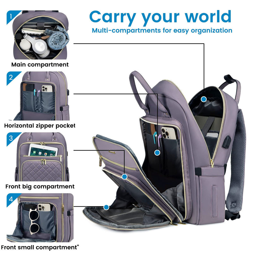 LOVEVOOK Laptop Backpack for Women, Water Resistant Travel Work Backpacks Purse College Business Teacher Nurse Computer bag with USB Charging Port