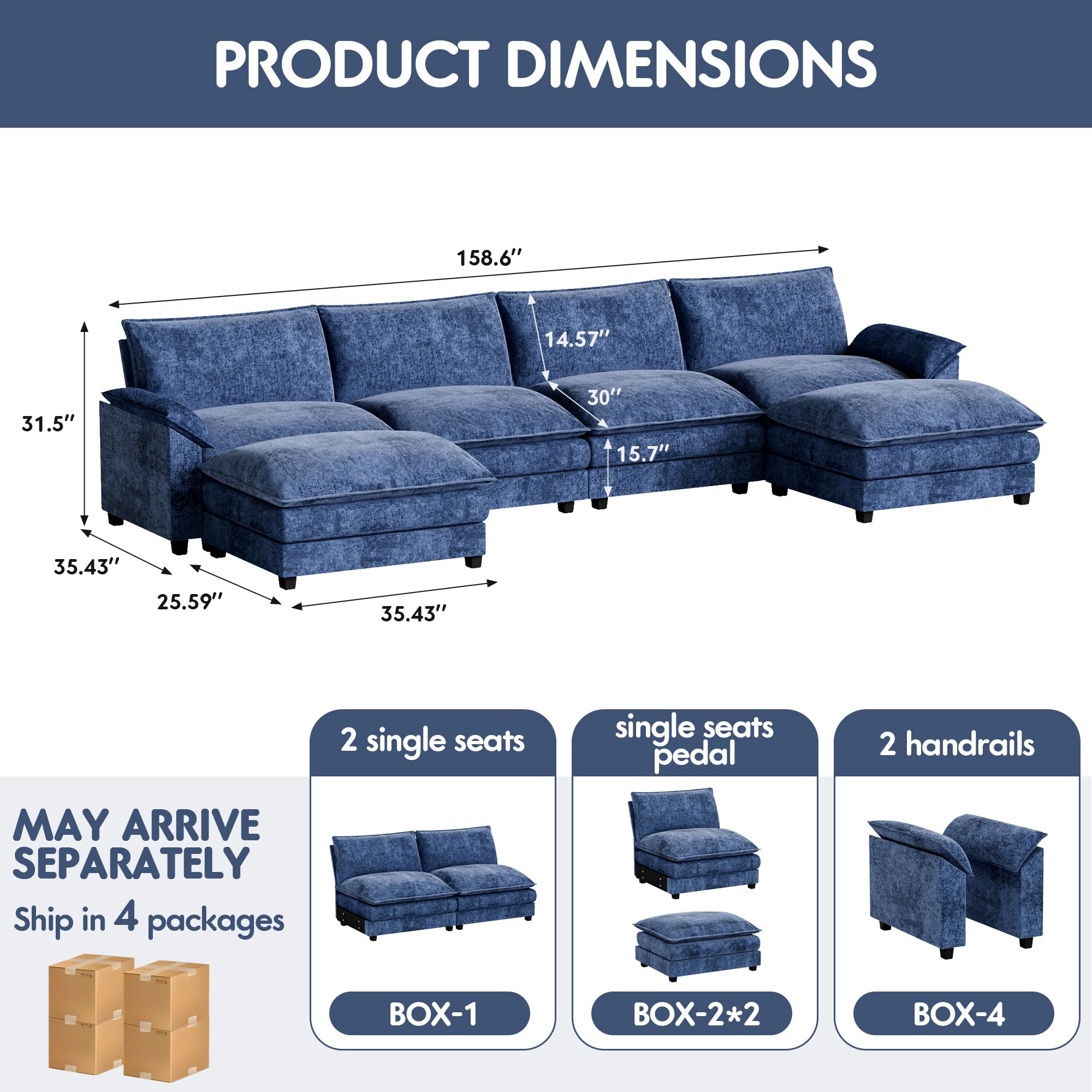 Homall 80" Modular Sectional Sofa, Loveseat Sofa Couch with Double-Layer Cushion, DIY Combination Chenille Deep 2-Seat Cloud Couch for Living Room, Apartment (Bright Grey, Loveseat Sofa)