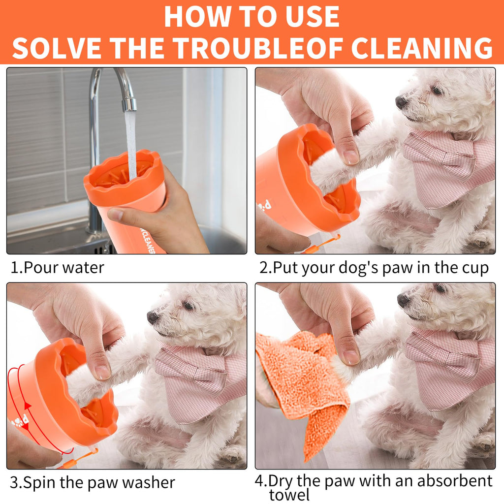 Professional 7 in 1 Dog Paw Cleaner for Dogs & Cats - Includes 1 Portable Paw Washer, 1 Bath Brush, 2 Dog Toothbrushes and 3 Absorbent Towels Note: Fits Paws up to 2 Inches Wide (Small, Black)
