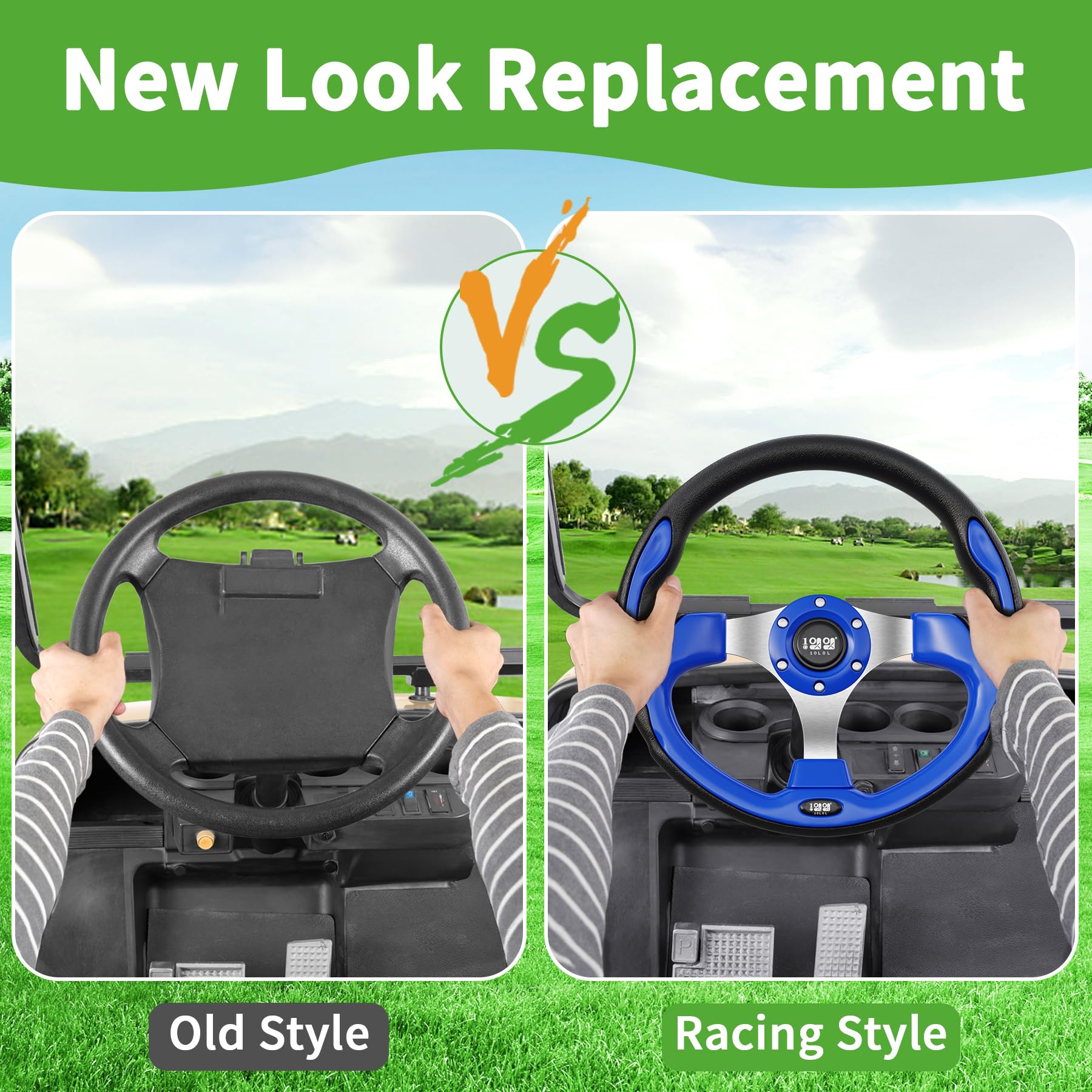 10L0L Golf Cart Steering Wheel, 13' Universal Fit for EZGO TXT/RXV, Club Car DS/Precedent, Yamaha G2-G29 (Carbon Black)