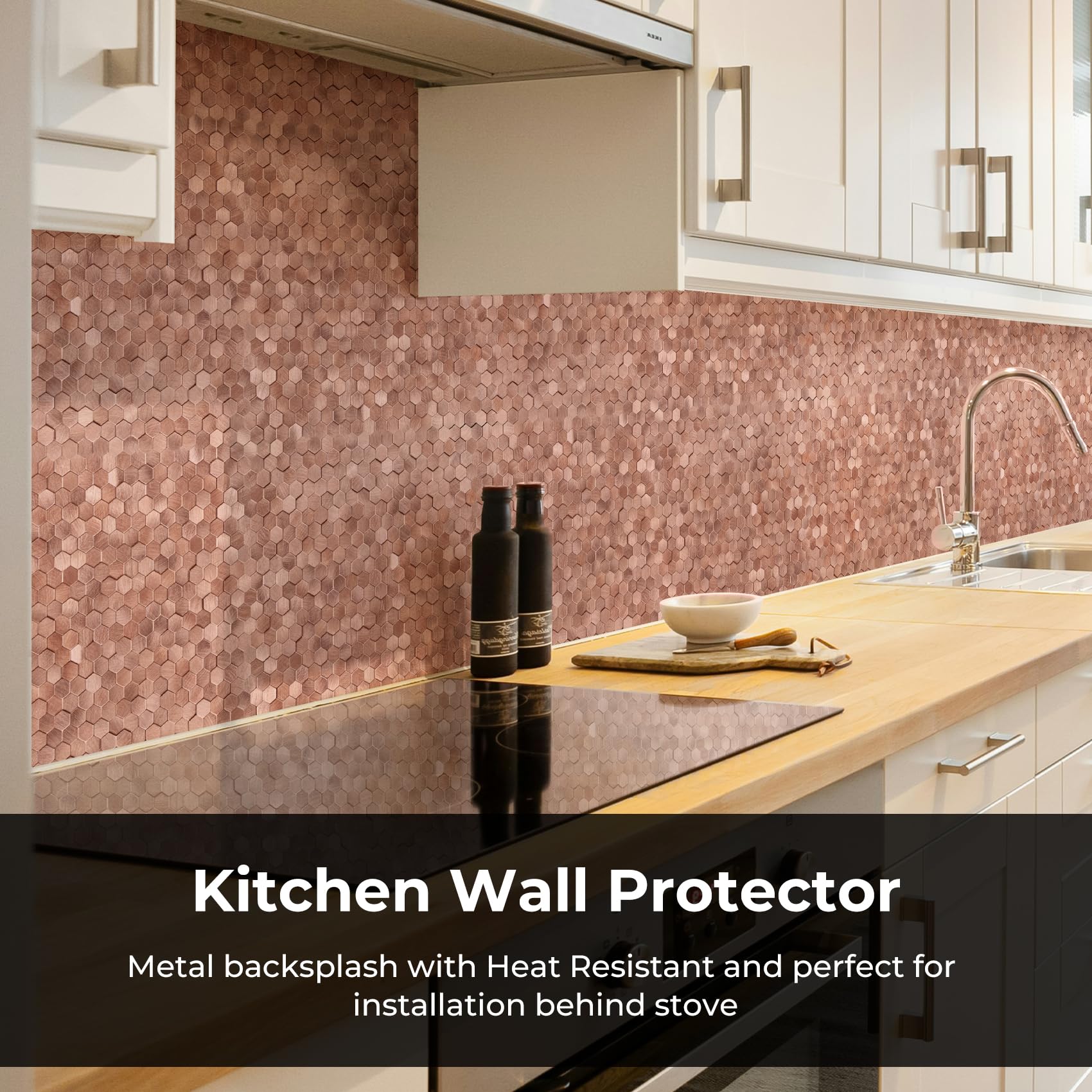 STICKGOO Peel and Stick Backsplash Tiles, Stick on Mosaic Self Adhesive Tiles, 3D Hexagon Backsplash for Kitchen Bathroom Fireplace Vanity (8PCS, Copper)