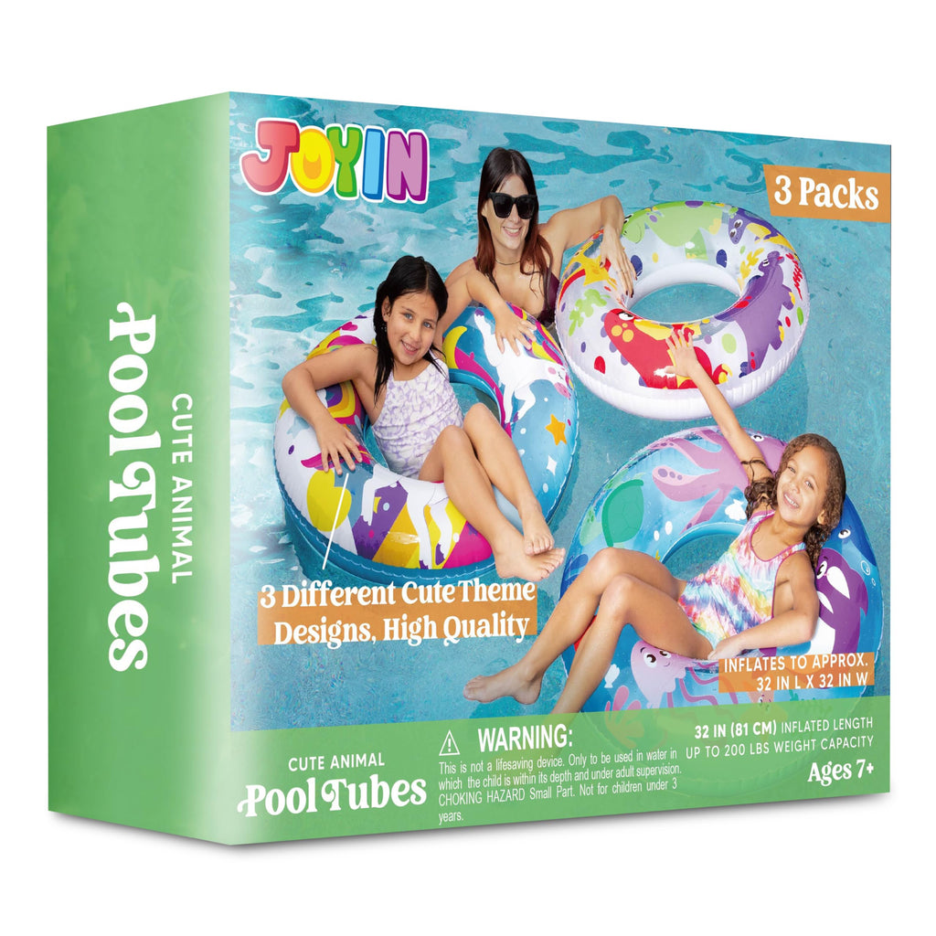 JOYIN Inflatable Swim Tube Raft (3 pack) with Summer Fruits Painting, Pool Toys for Swimming Pool Party Decorations